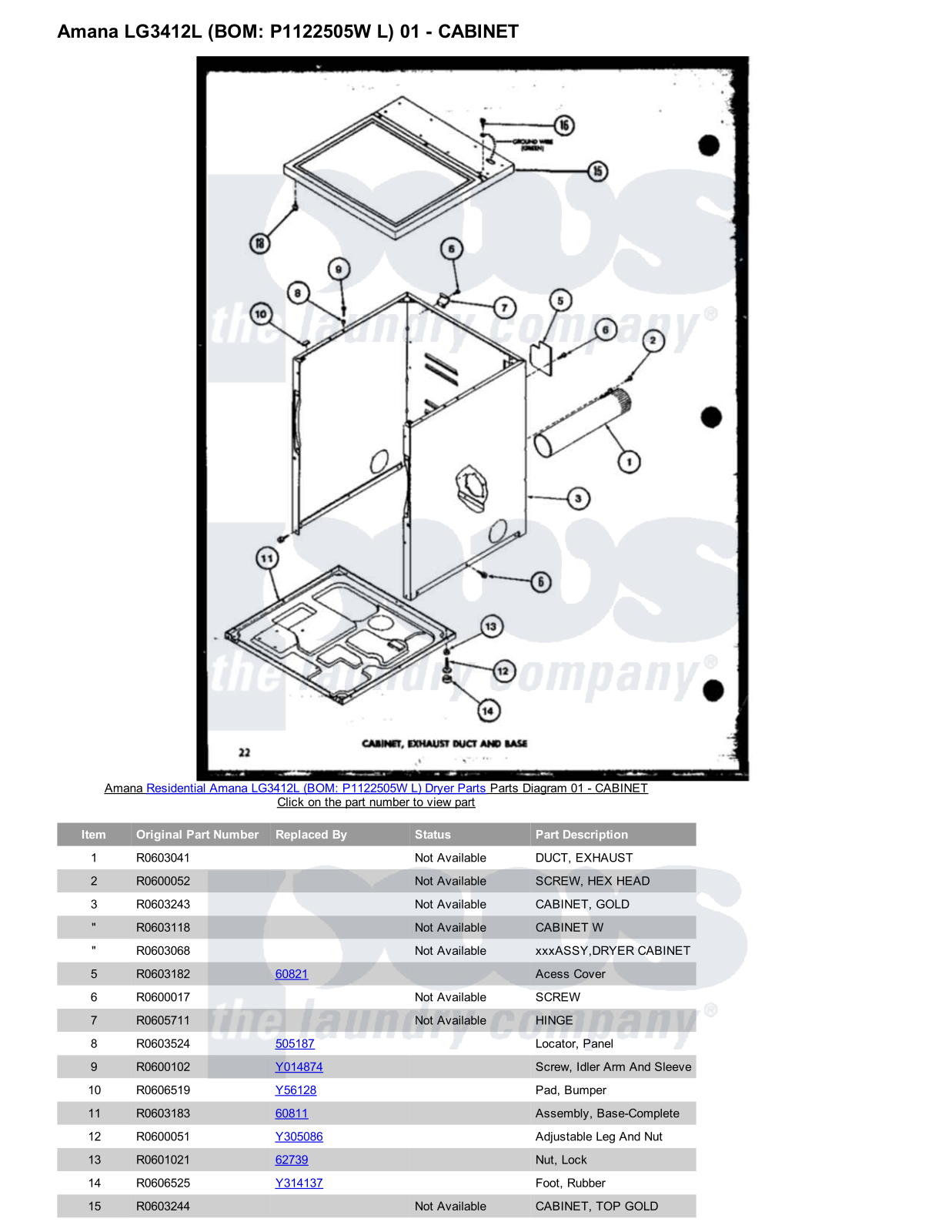 Amana LG3412L Parts Diagram