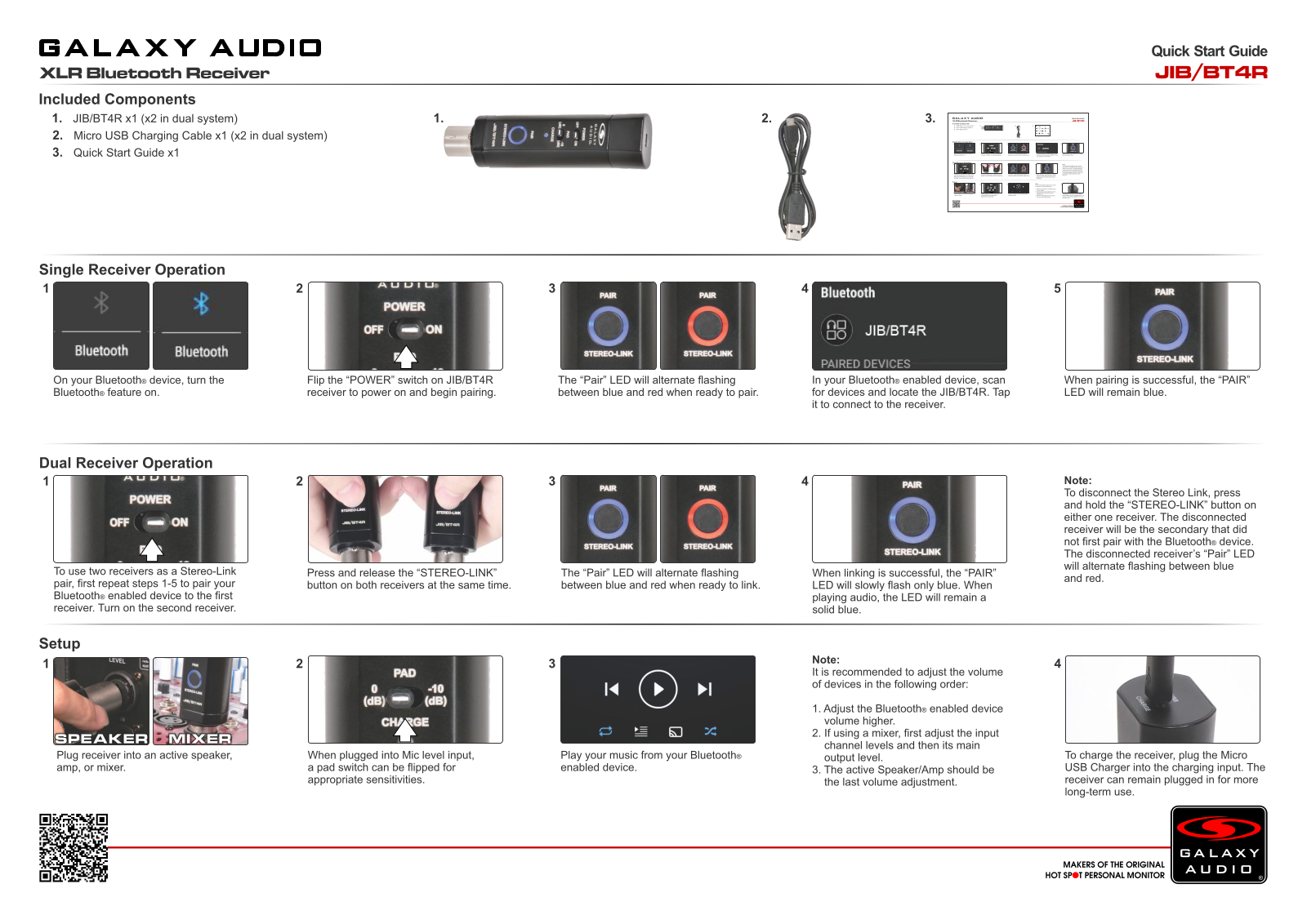 Galaxy Audio JIB/BT4RS, JIB/BT4R Quick Start Guide