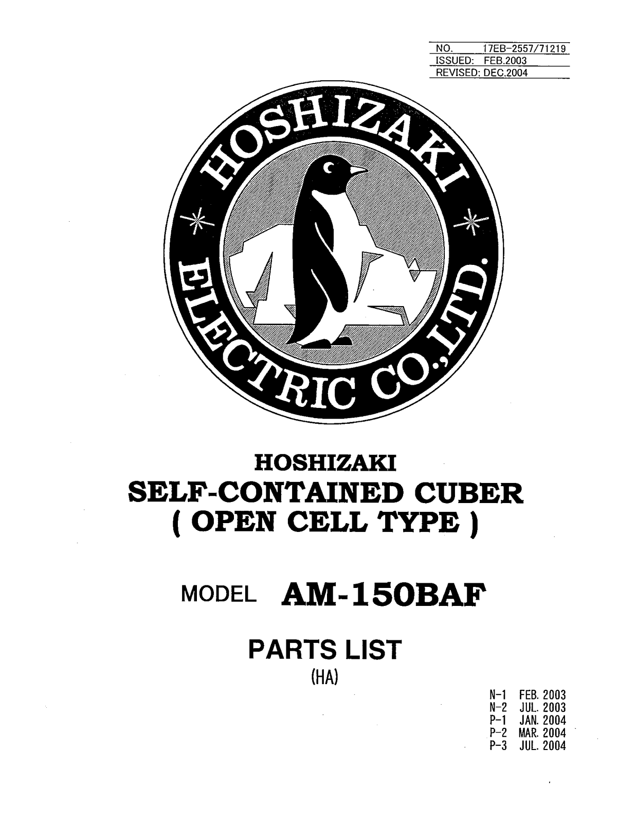 Hoshizaki AM-150BAF PARTS LIST