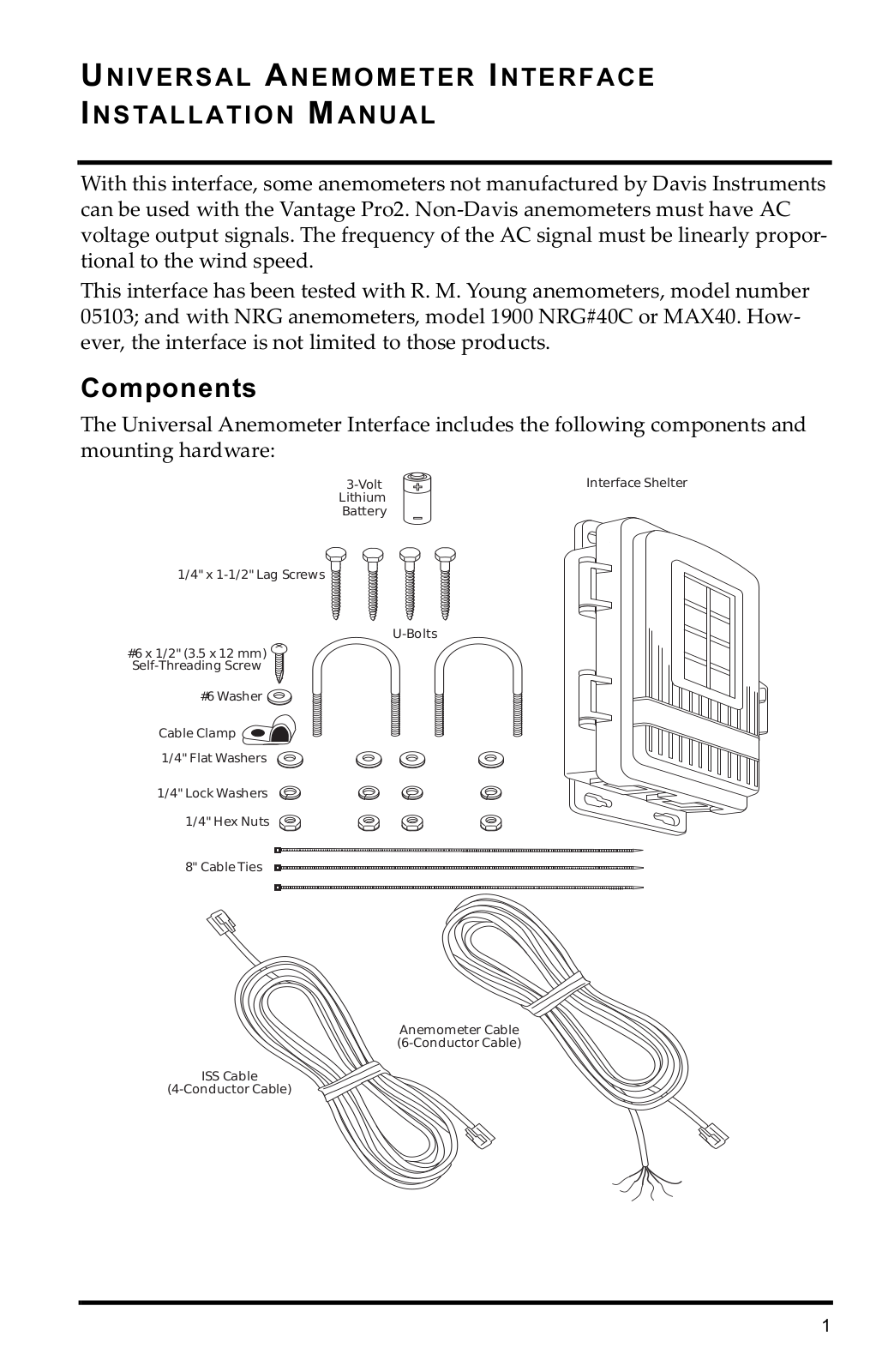 DAVIS Universal Anemometer Interface for Vantage Pro2 User Manual