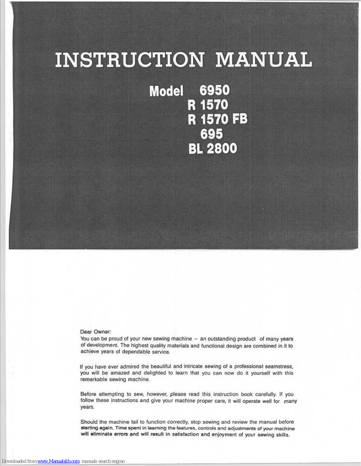 Riccar BL2800, 6950, R1570FB, 695 Instruction Manual