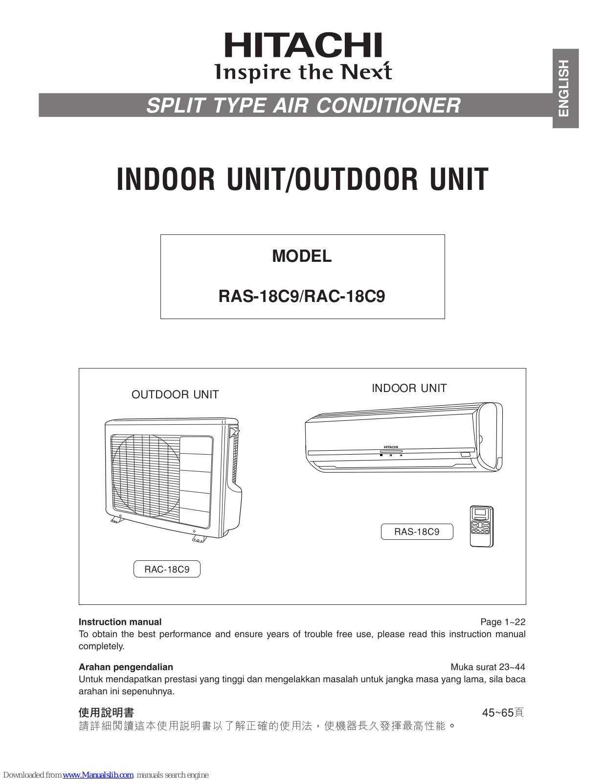 Hitachi RAS-18C9, RAC-18C9 Instruction Manual