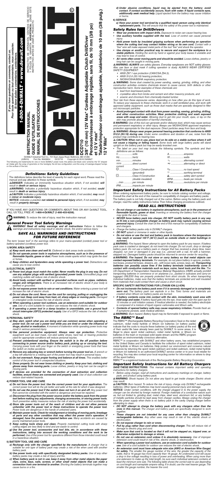 DeWalt DCD710S2 TYPE1 Owner’s Manual