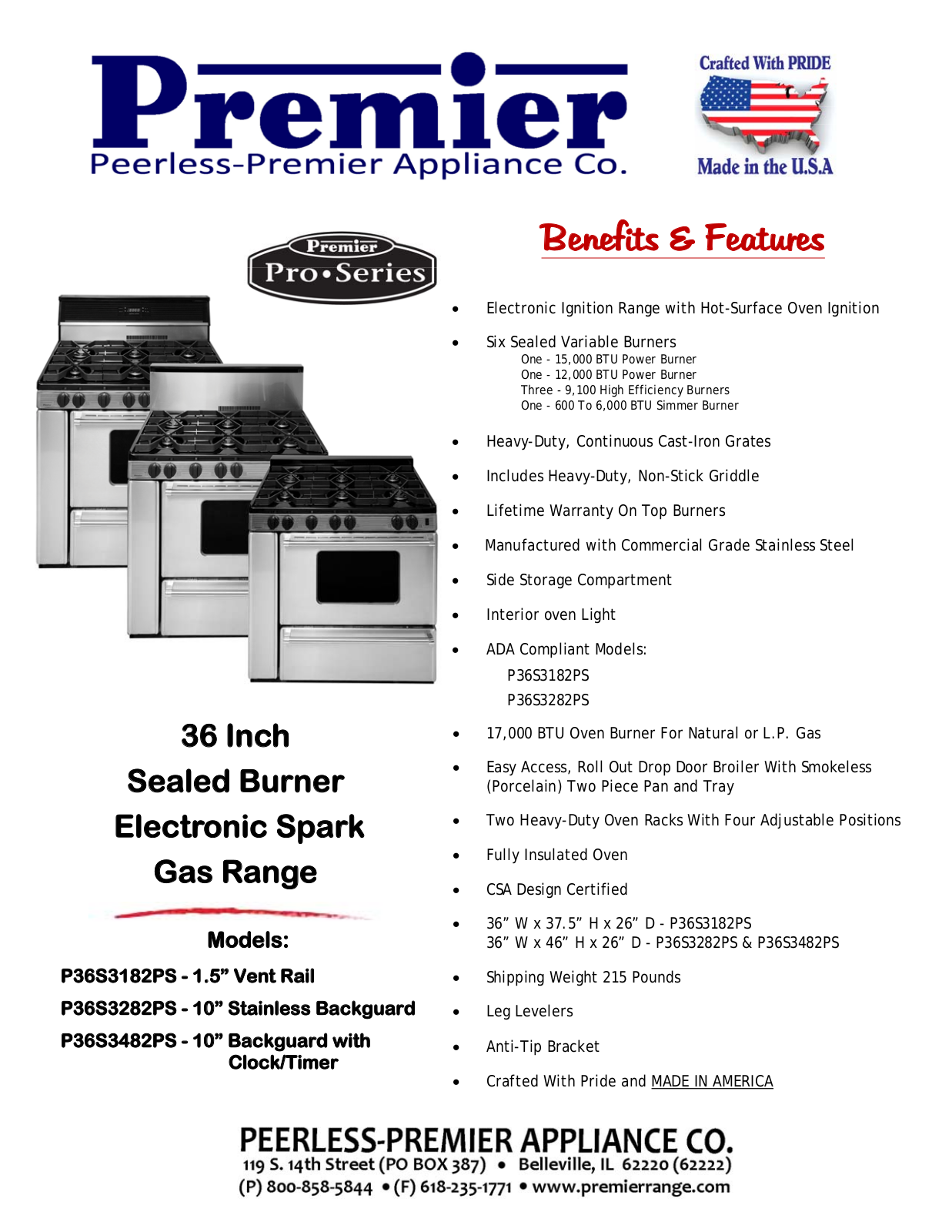 Premier P36S3182PS Specsheet