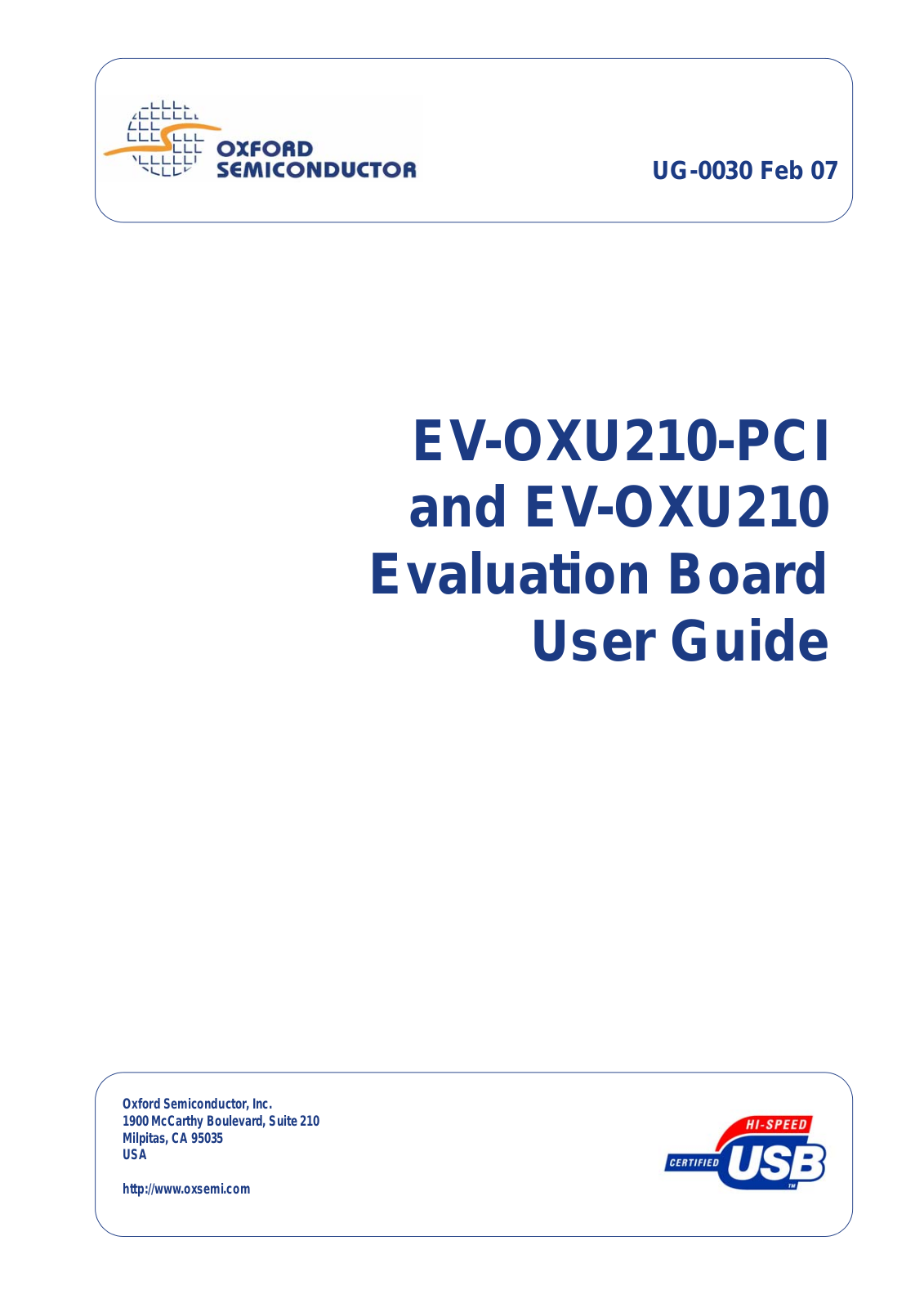 OXFORD EV-OXU210-PCI, EV-OXU210 User Guide