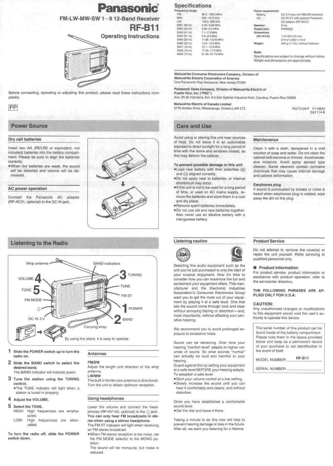 Panasonic RF-B11 User Manual