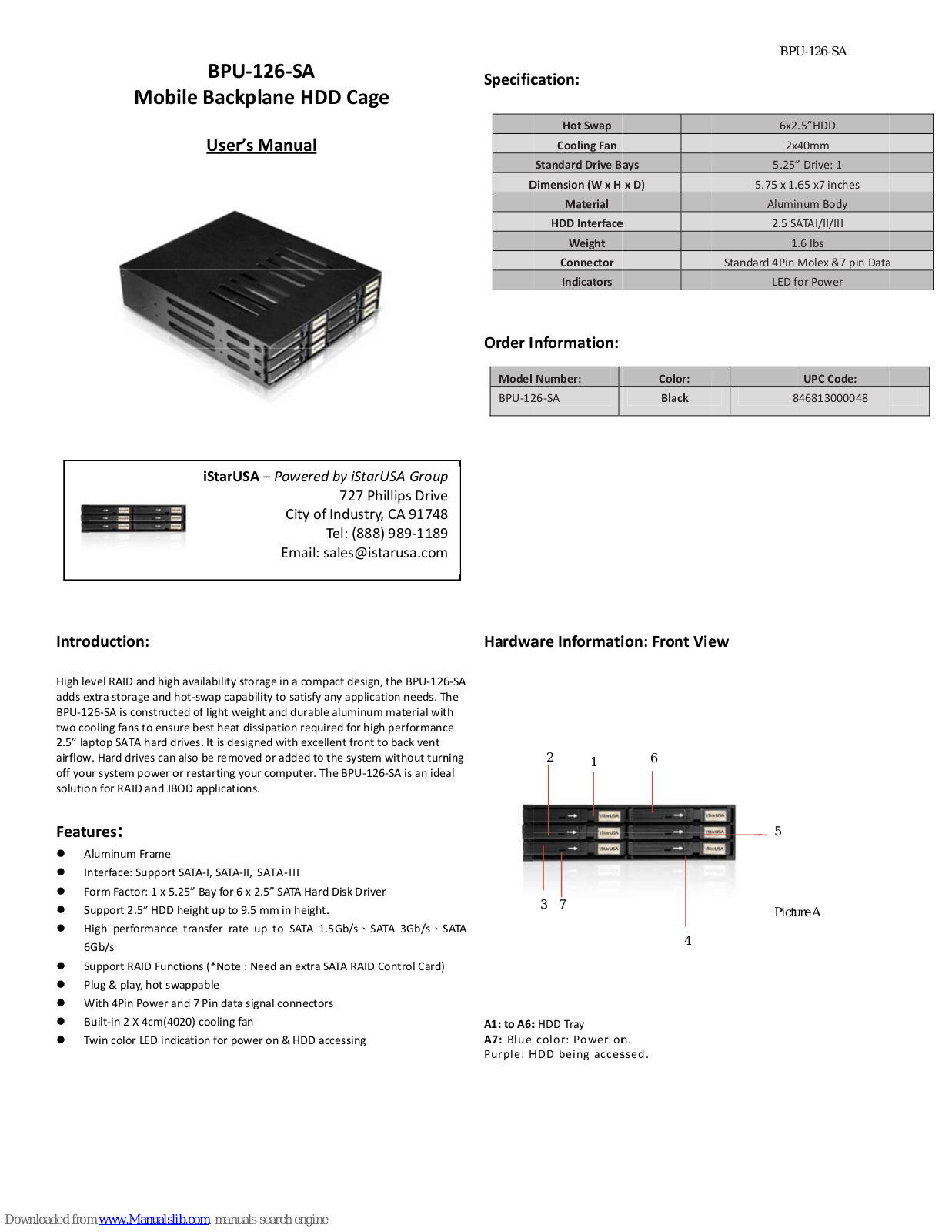 iStarUSA BPU-126-SA User Manual