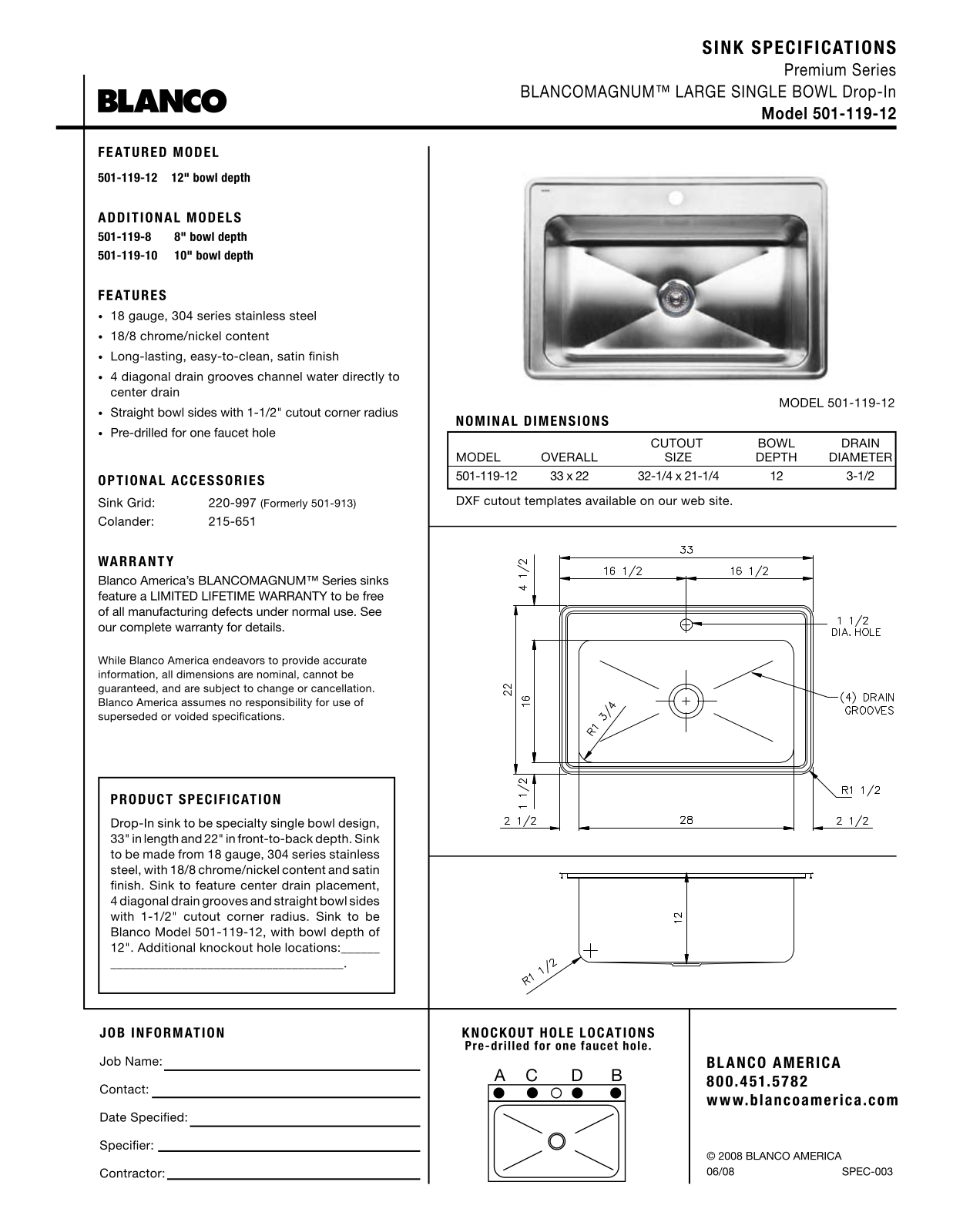 Blanco 501-119-12 User Manual