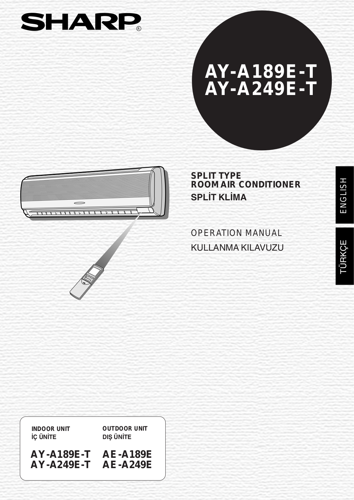 Sharp AY-A189E-T, AY-A249E-T Operating Manual