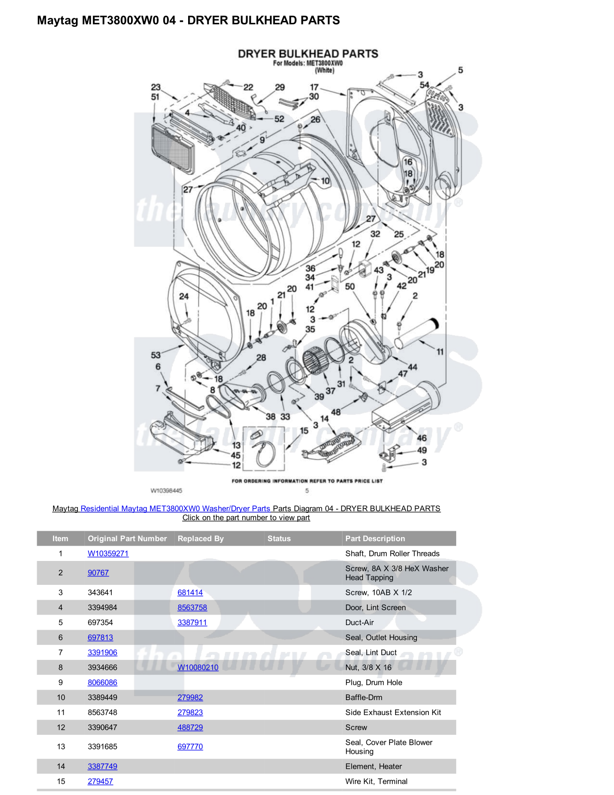 Maytag MET3800XW0/Dryer Parts Diagram