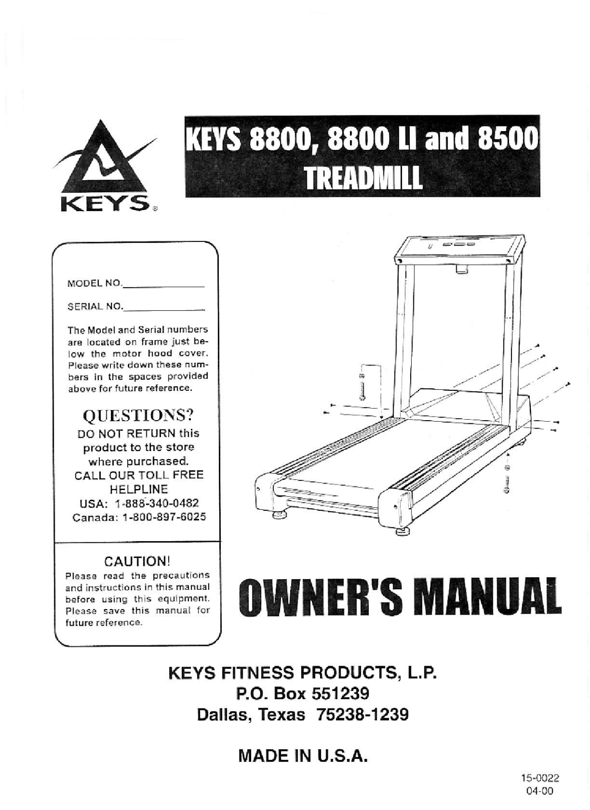 Keys Fitness 8800, 8800LI, 8500 User Manual