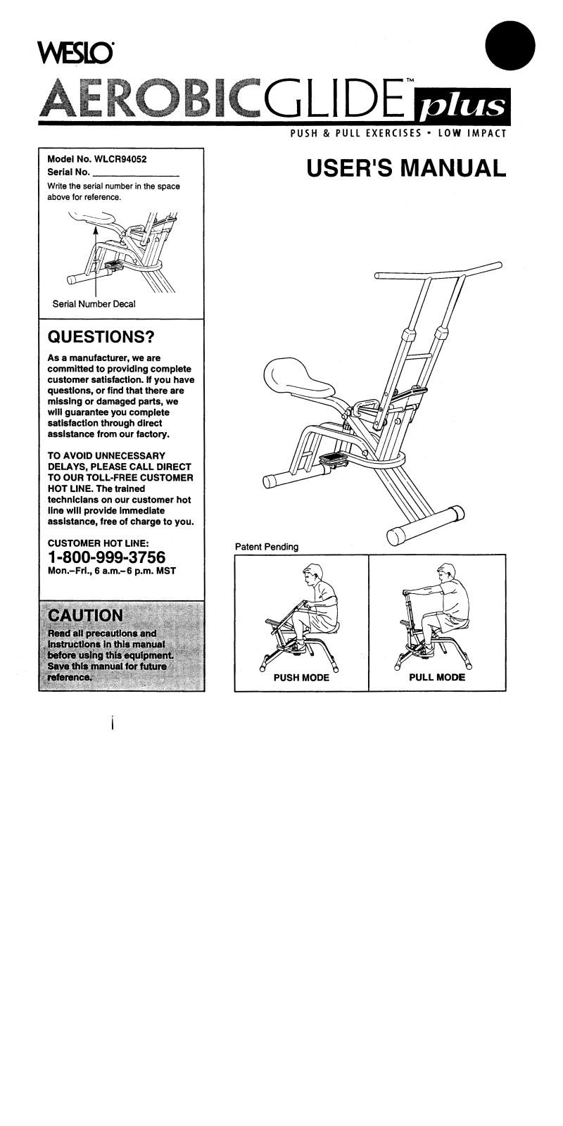 Weslo WLCR94052 Owner's Manual