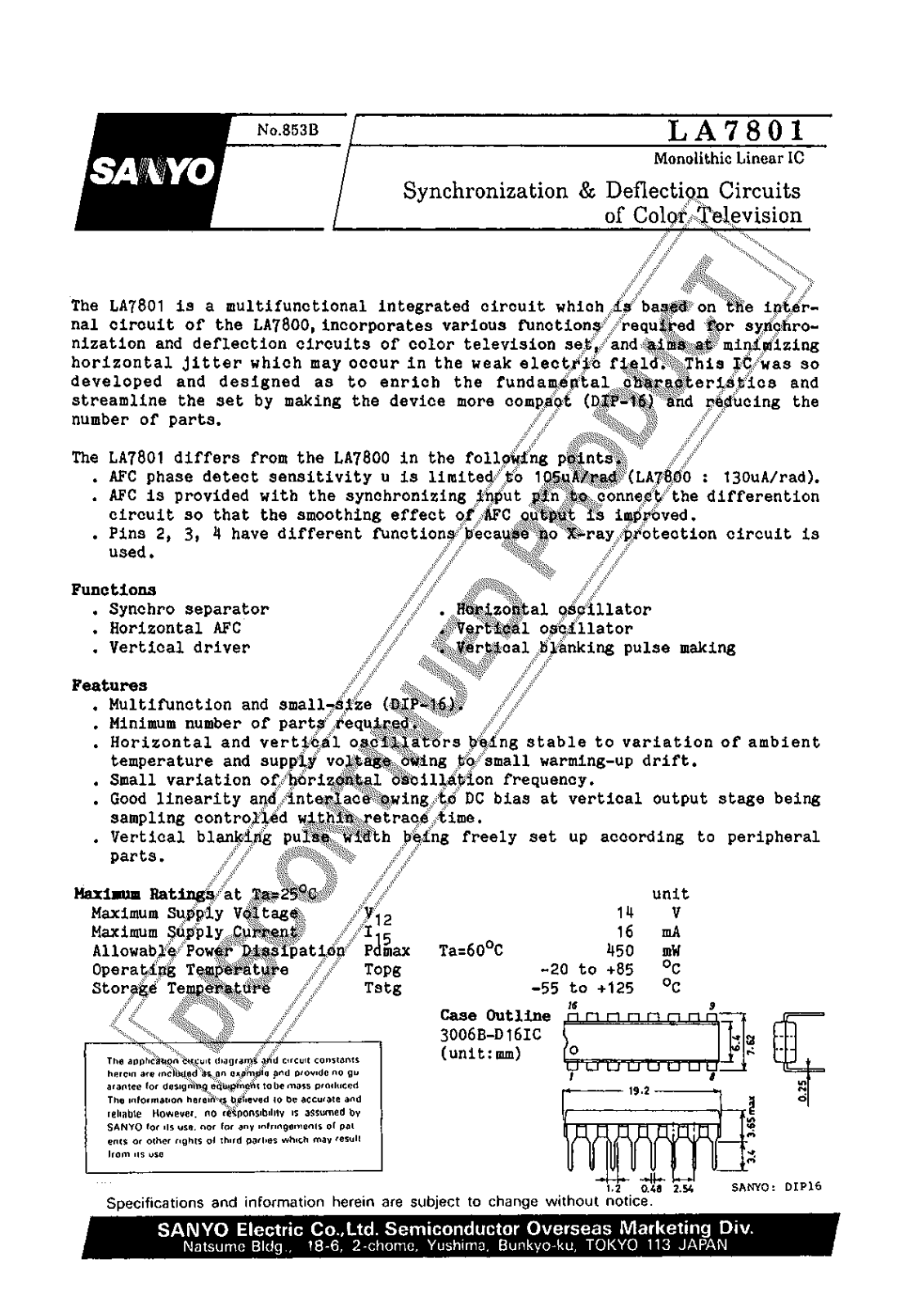 SANYO LA7801 Datasheet