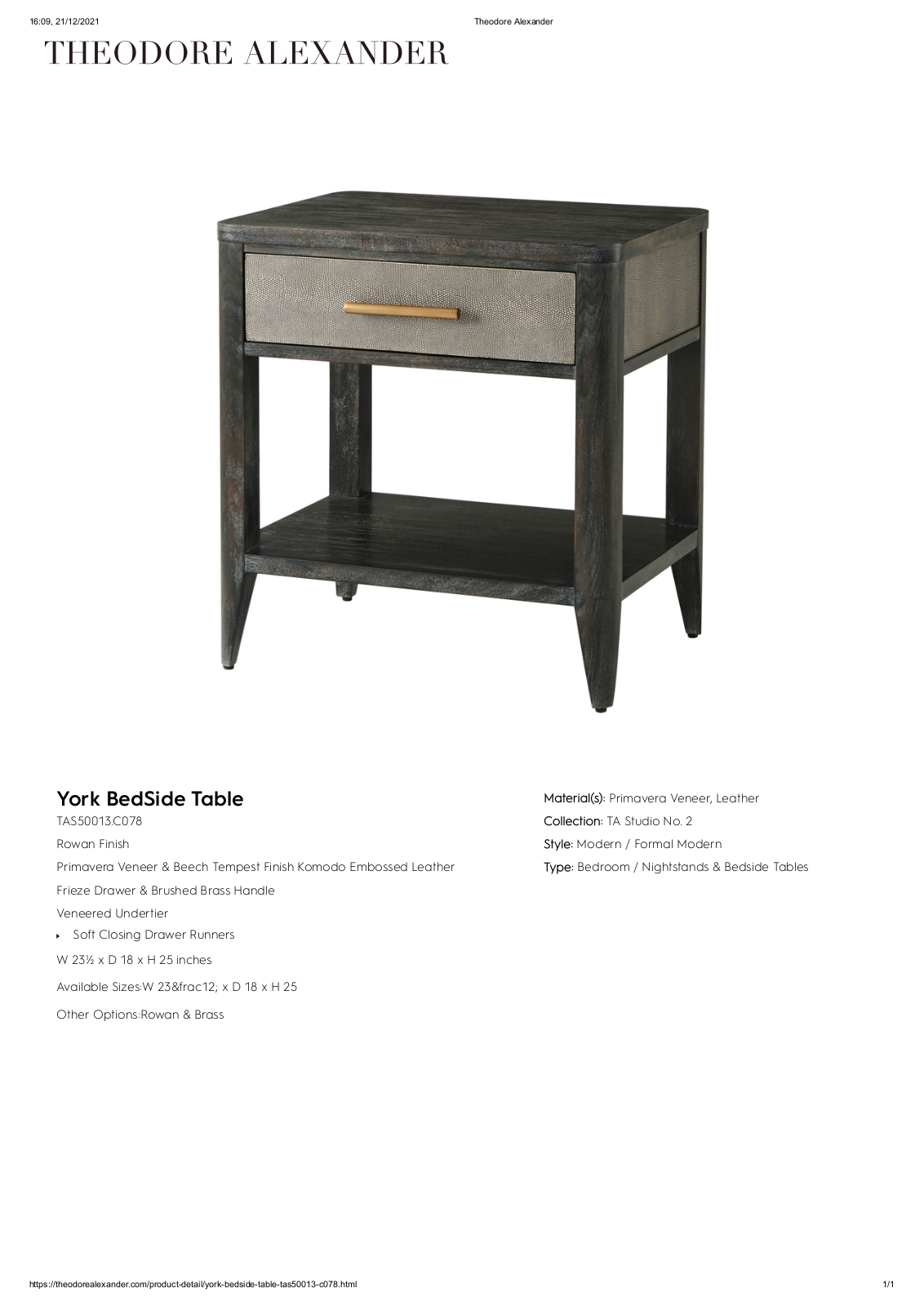Theodore Alexander FPLJ3118 Specifications - ManualMachine.com