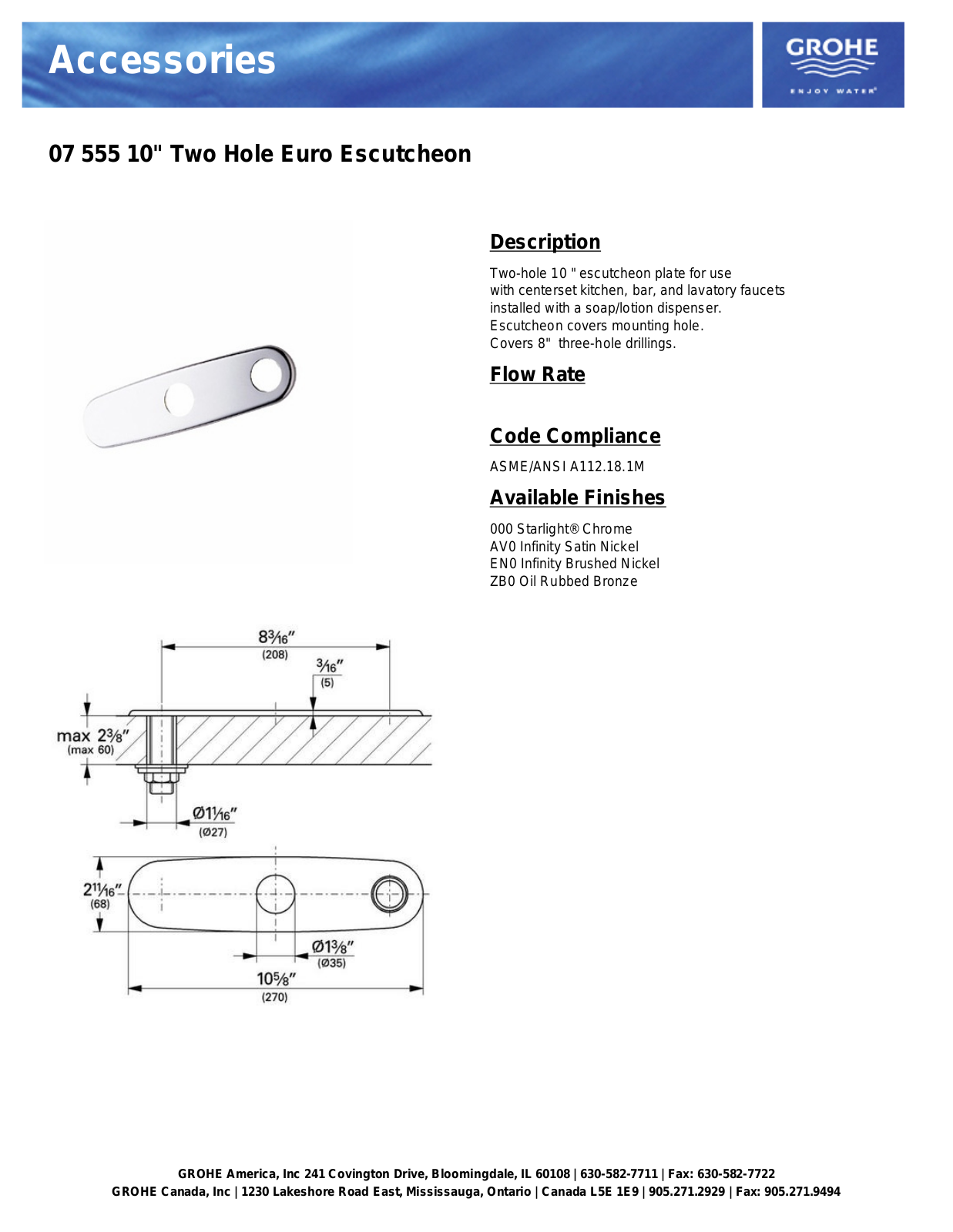 GROHE GRH1055 Specifications - ManualMachine.com