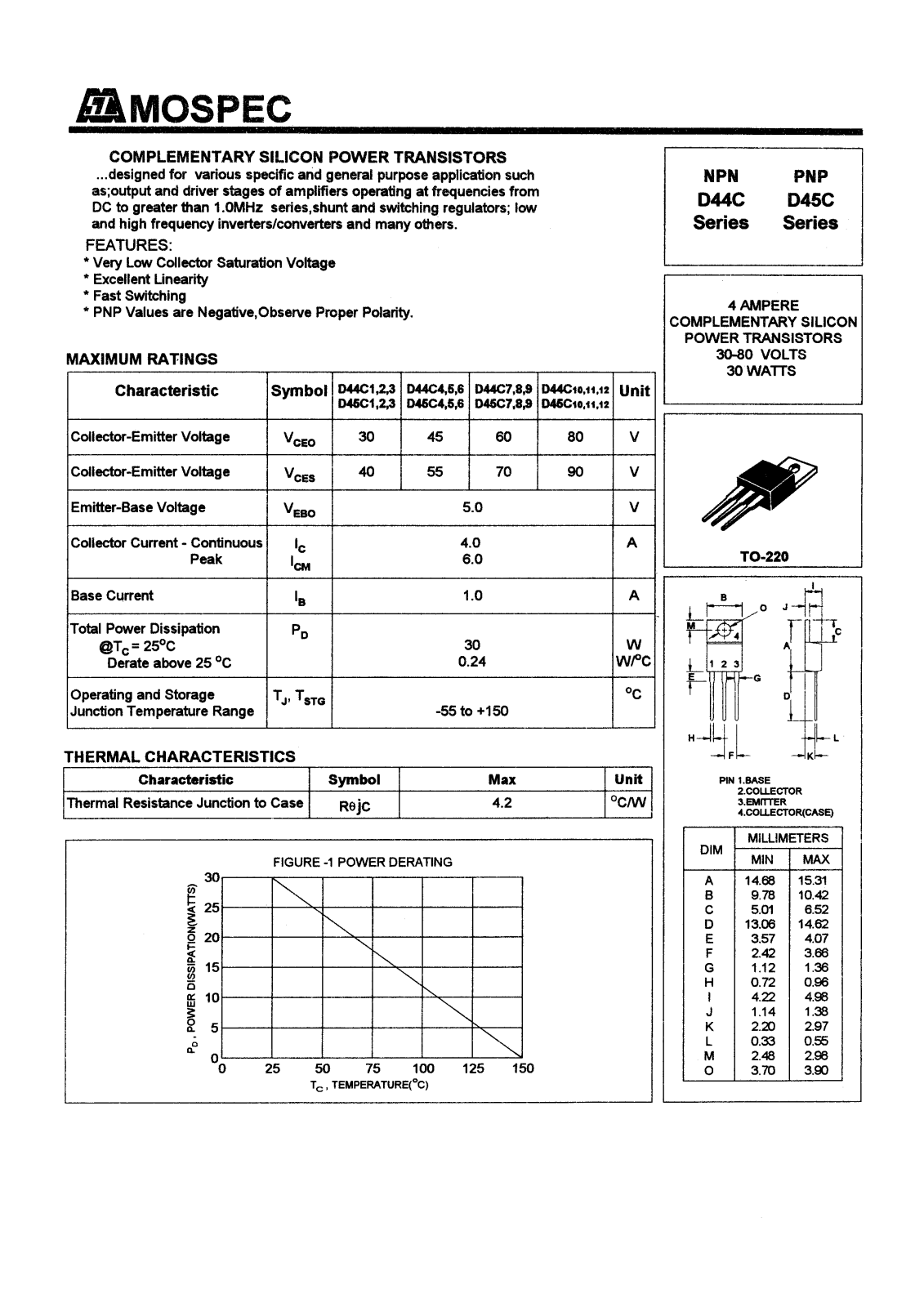 MOSPEC D45C8, D45C7, D45C6, D45C5, D45C4 Datasheet