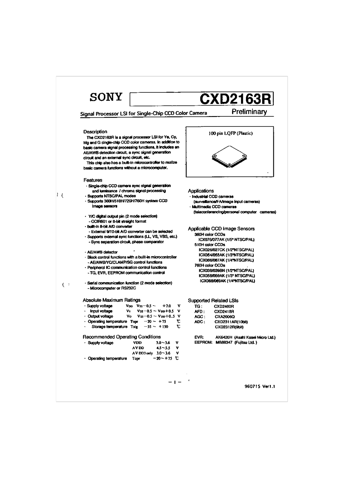 Sony CXD2163R Datasheet
