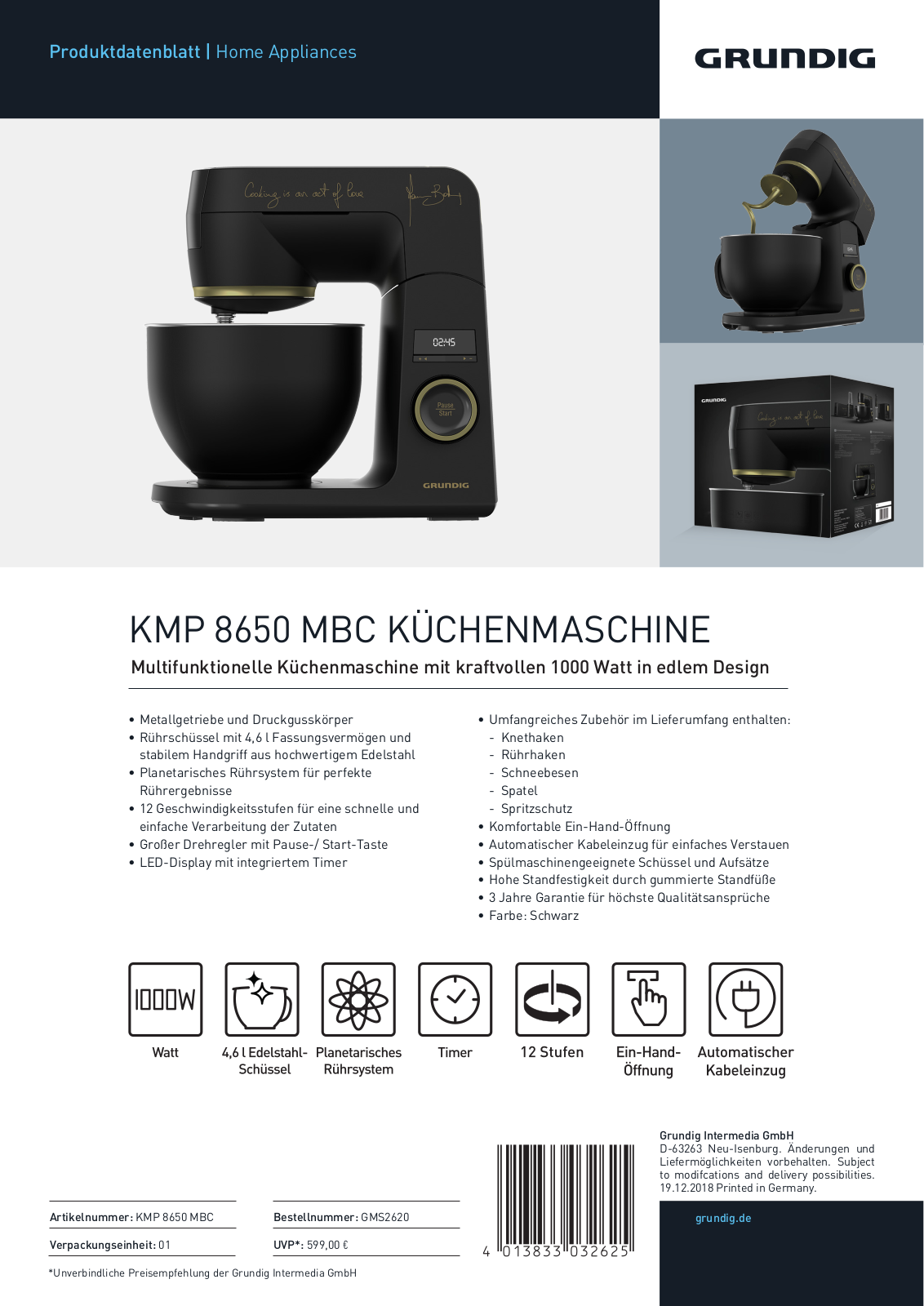 Grundig KMP 8650 S MBC Technical data