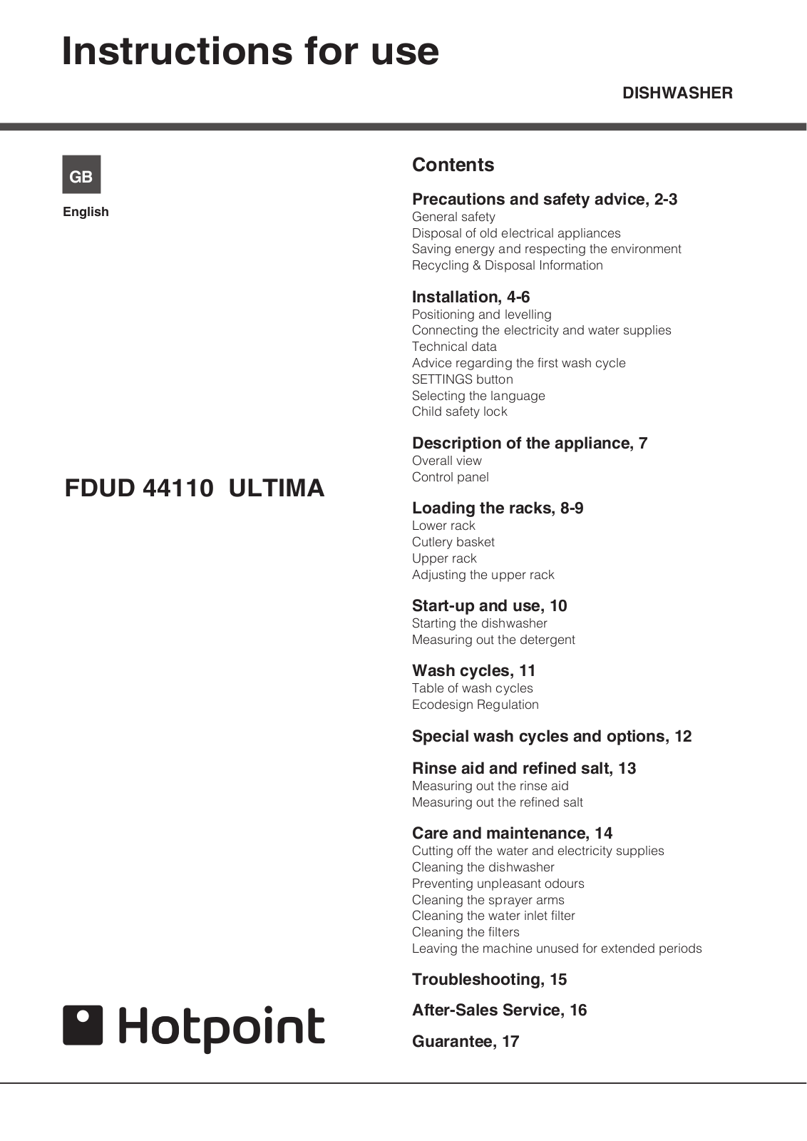 Hotpoint FDUD 44110 ULTIMA User Manual