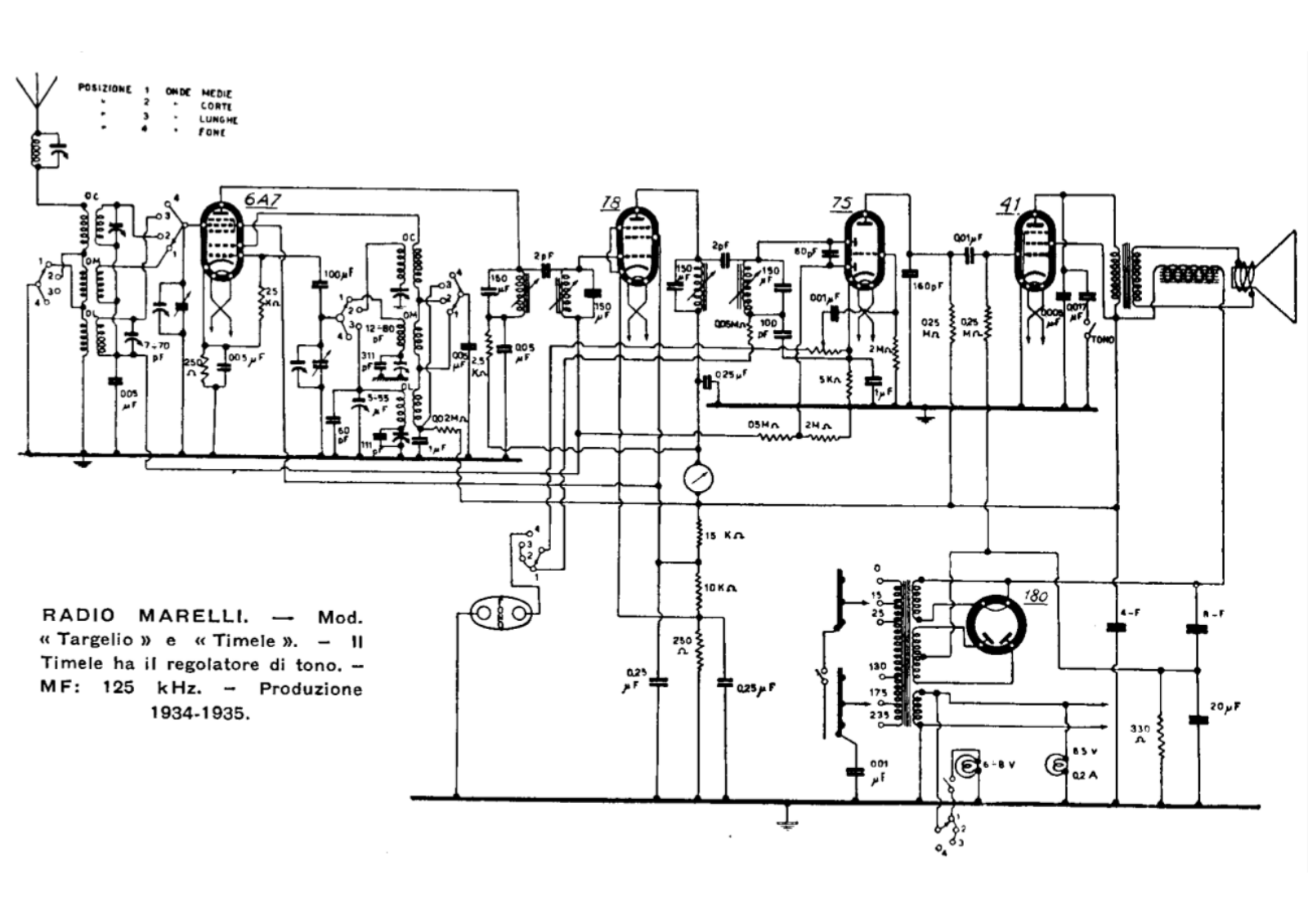 Radiomarelli targelio timele schematic