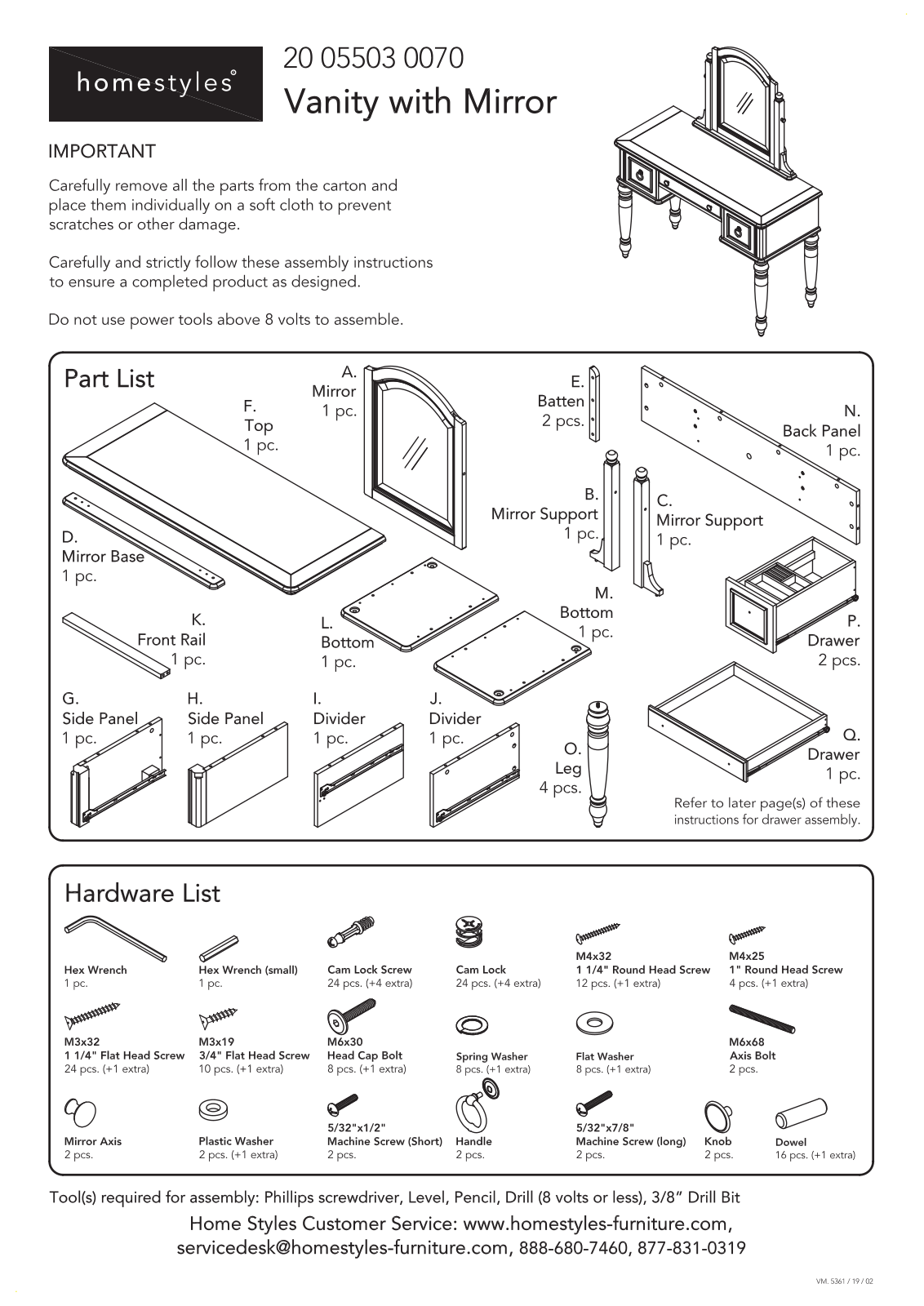 Homestyles 20 05503 0070 Assembly Instructions