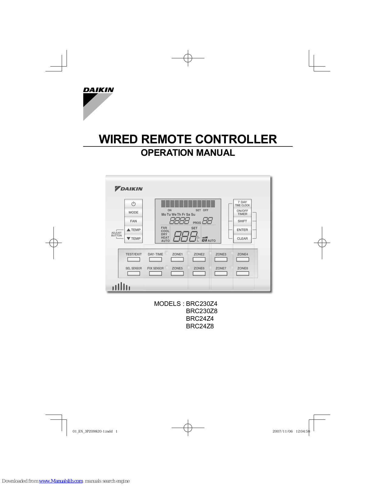 Daikin BRC230Z4, BRC24Z4,BRC230Z8, BRC24Z8 Operation Manual