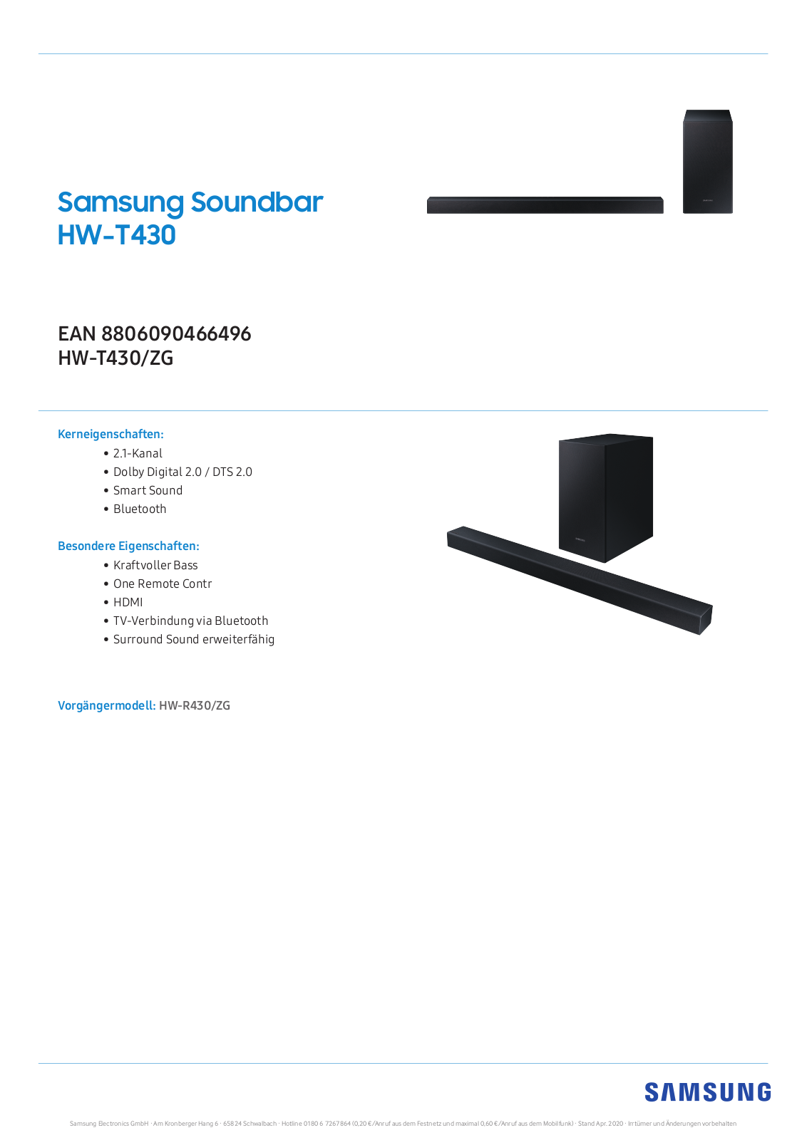 Samsung HW-T430-ZG Technical data