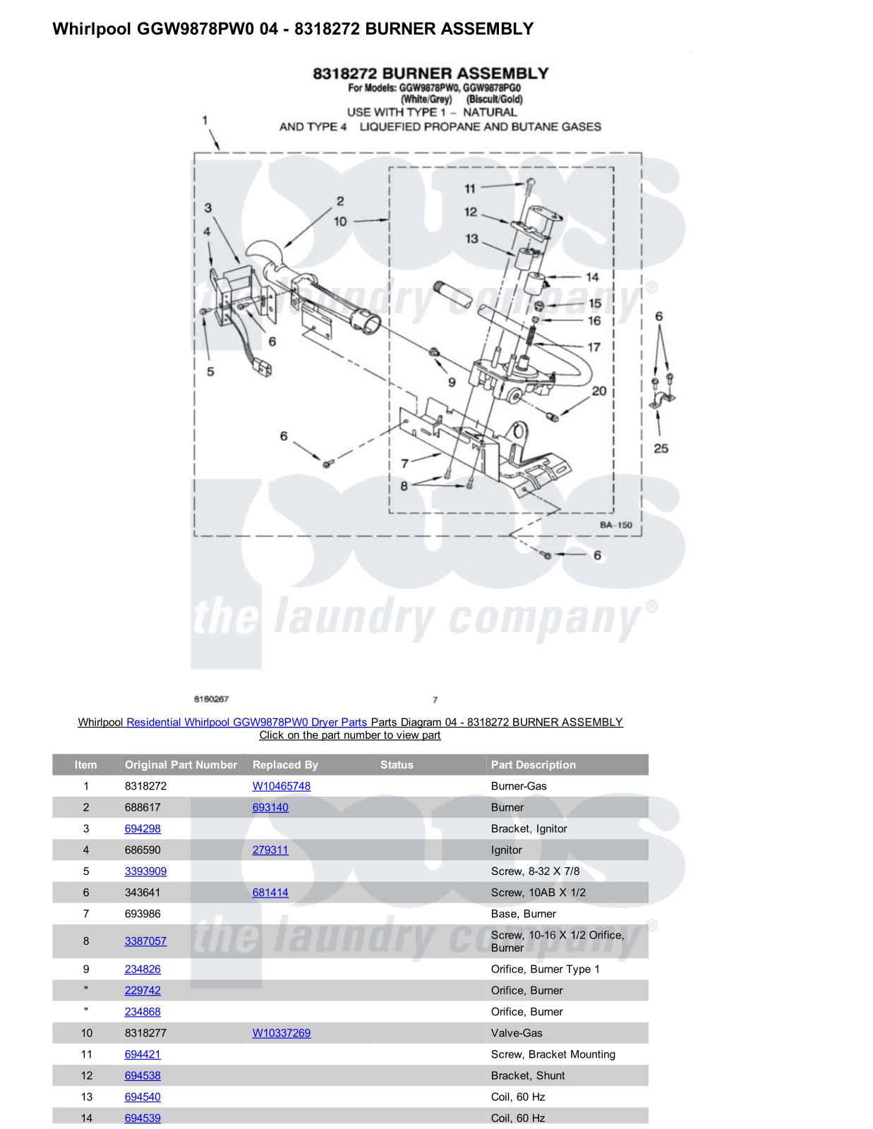 Whirlpool GGW9878PW0 Parts Diagram