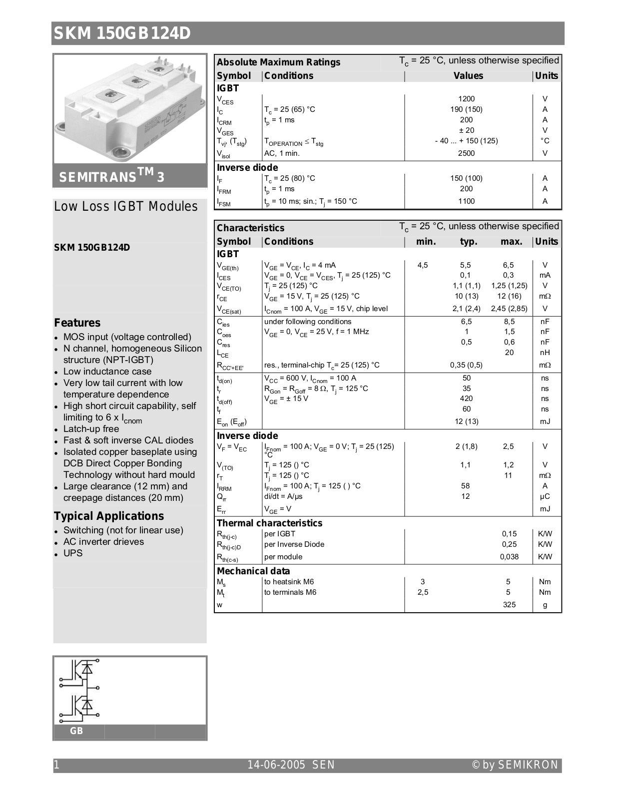 Semikron SKM150GB124D Data Sheet