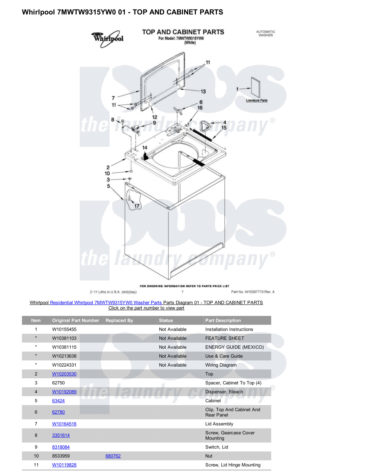 Whirlpool 7MWTW9315YW0 Parts Diagram