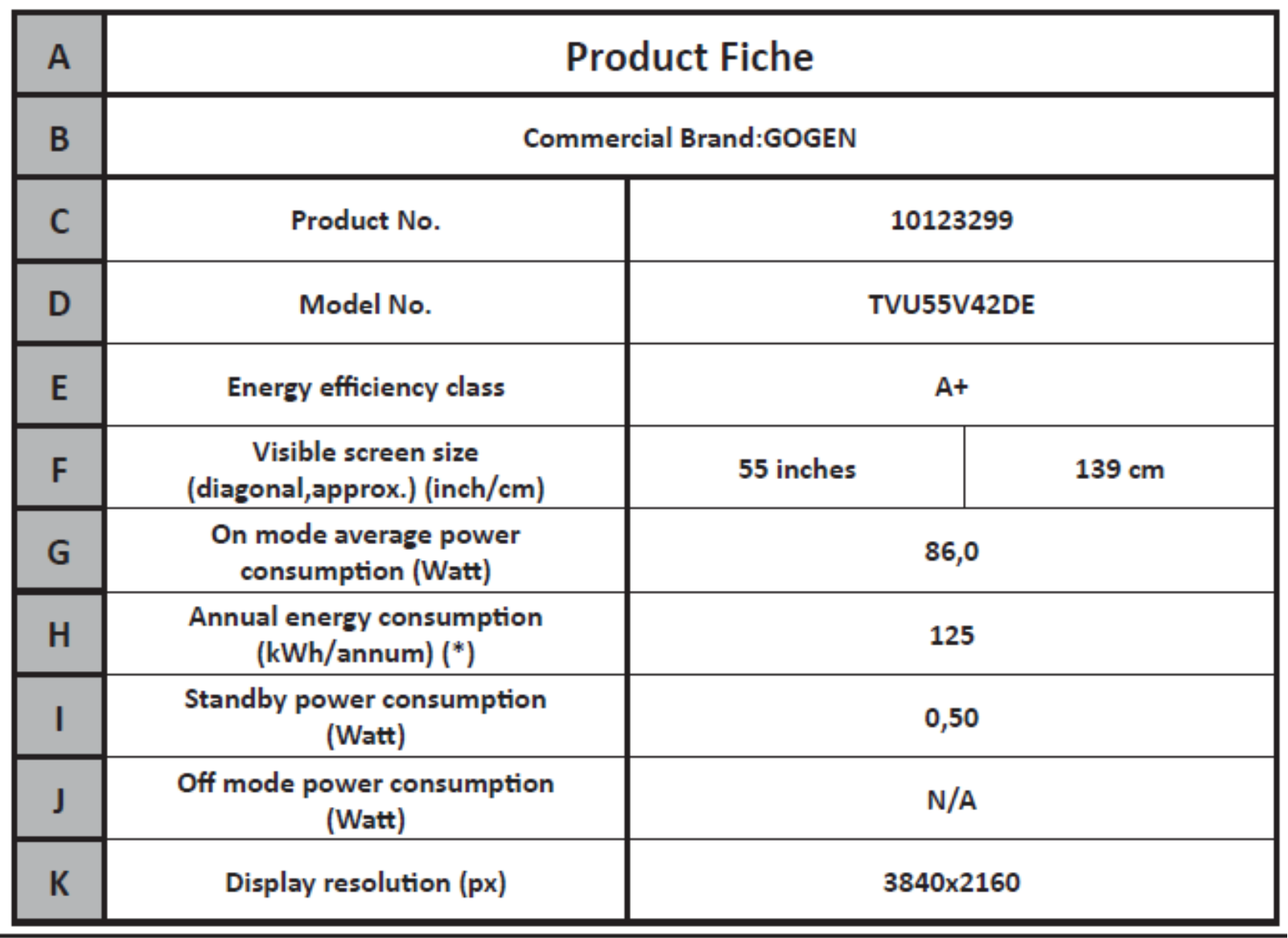 GoGEN TVU 55V42 DE User Manual