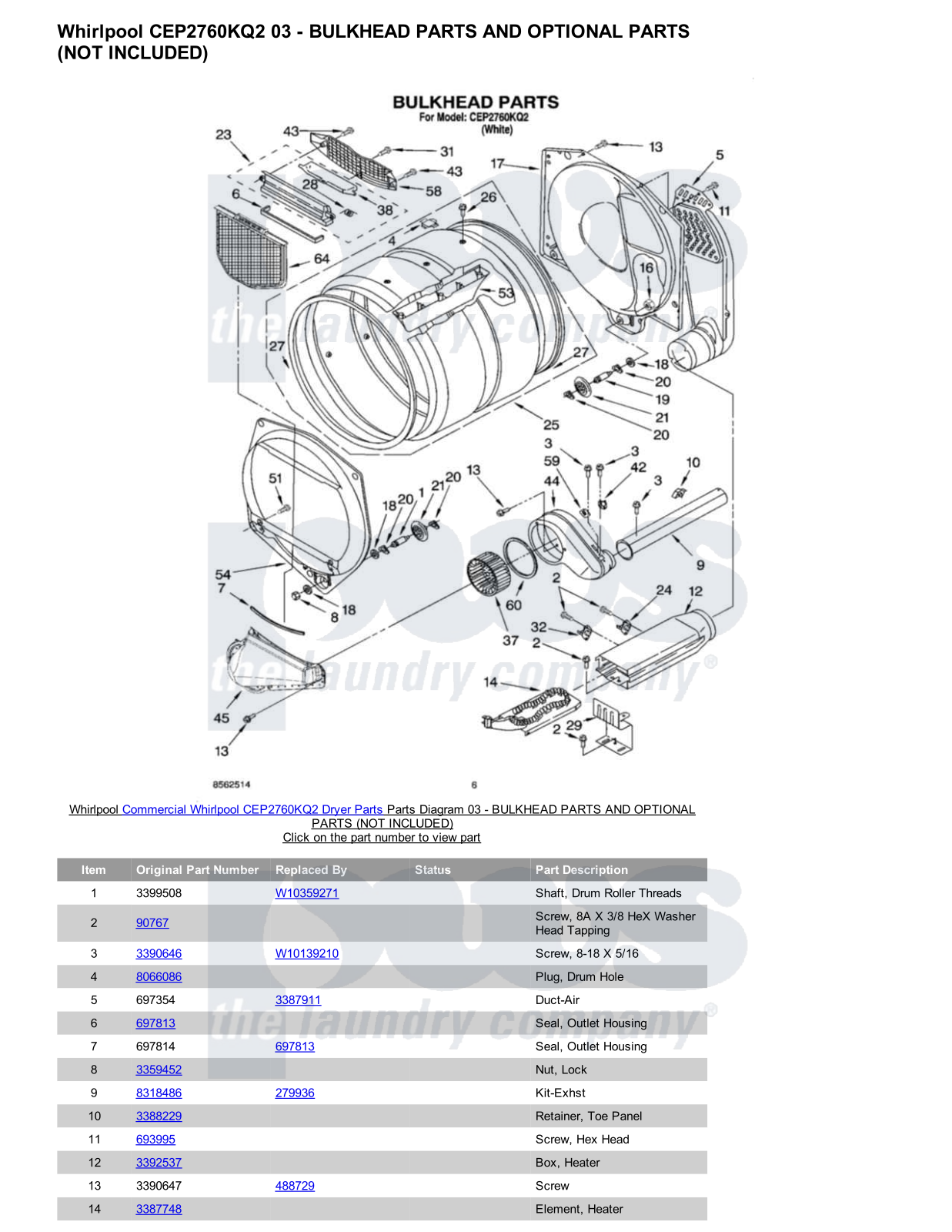 Whirlpool CEP2760KQ2 Parts Diagram