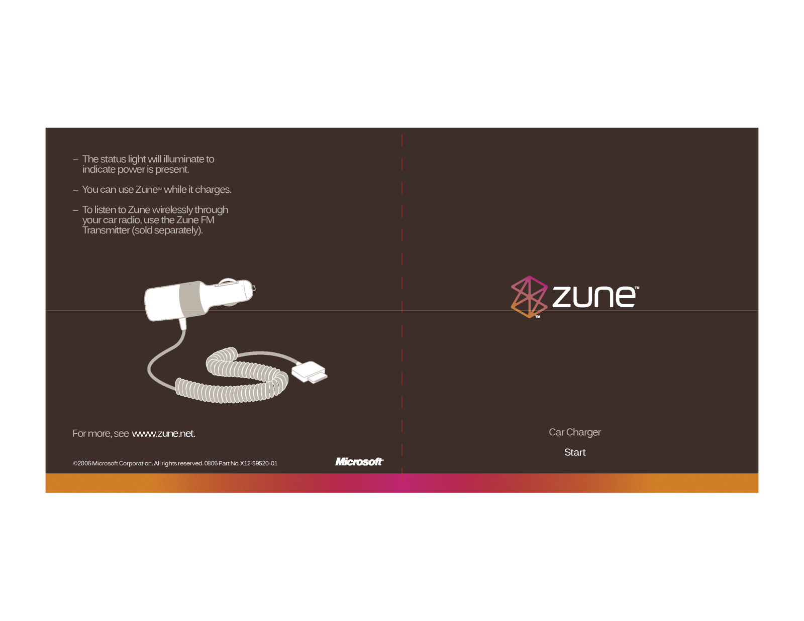 ZUNE Car charger start guide