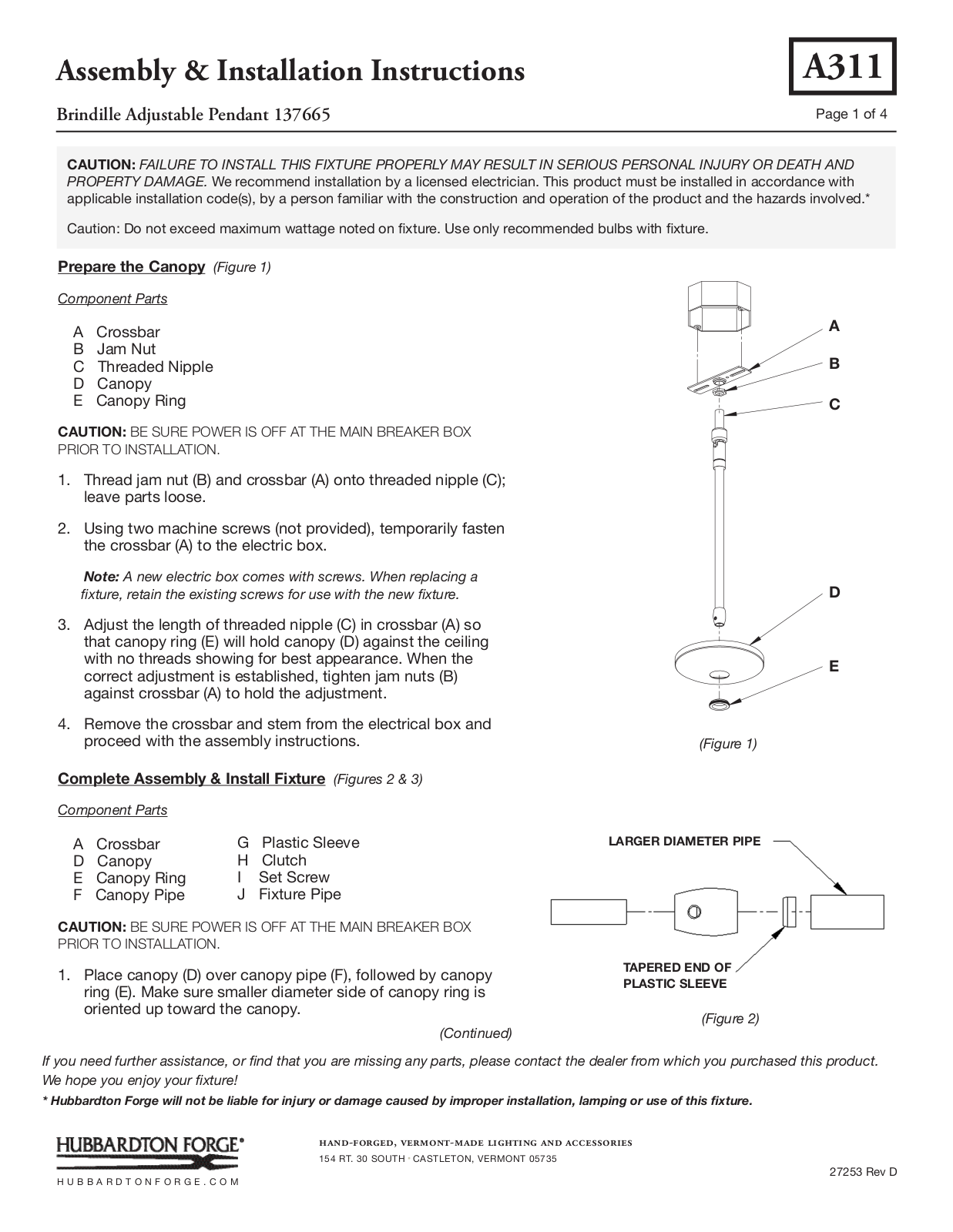 Hubbardton Forge 137665 User Manual