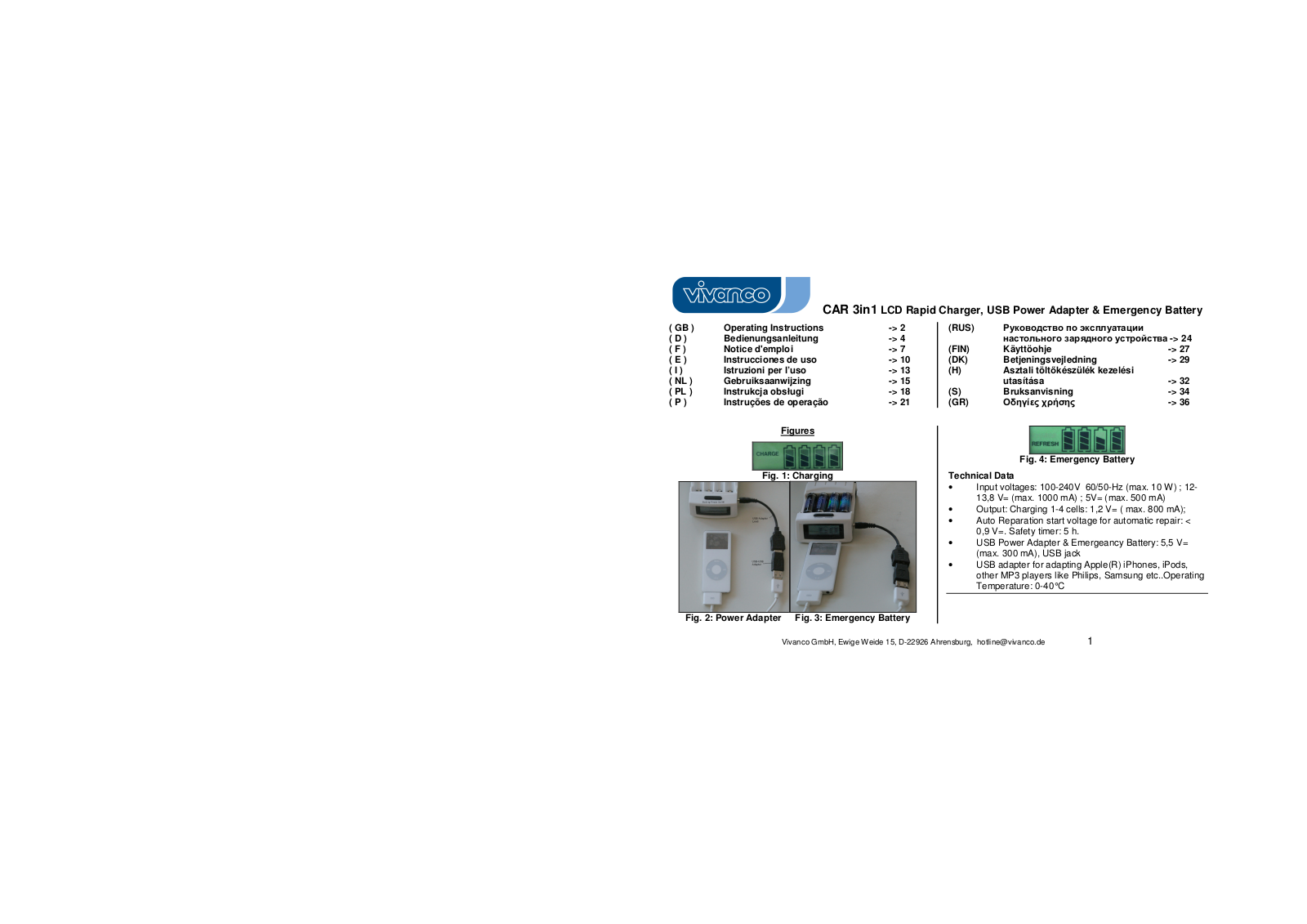 VIVANCO UNIVERSAL CHARGER 3IN 1 POWER SET User Manual