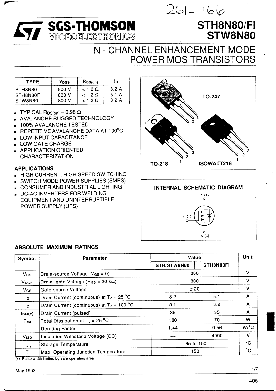 SGS Thomson Microelectronics STH8N80FI, STH8N80 Datasheet