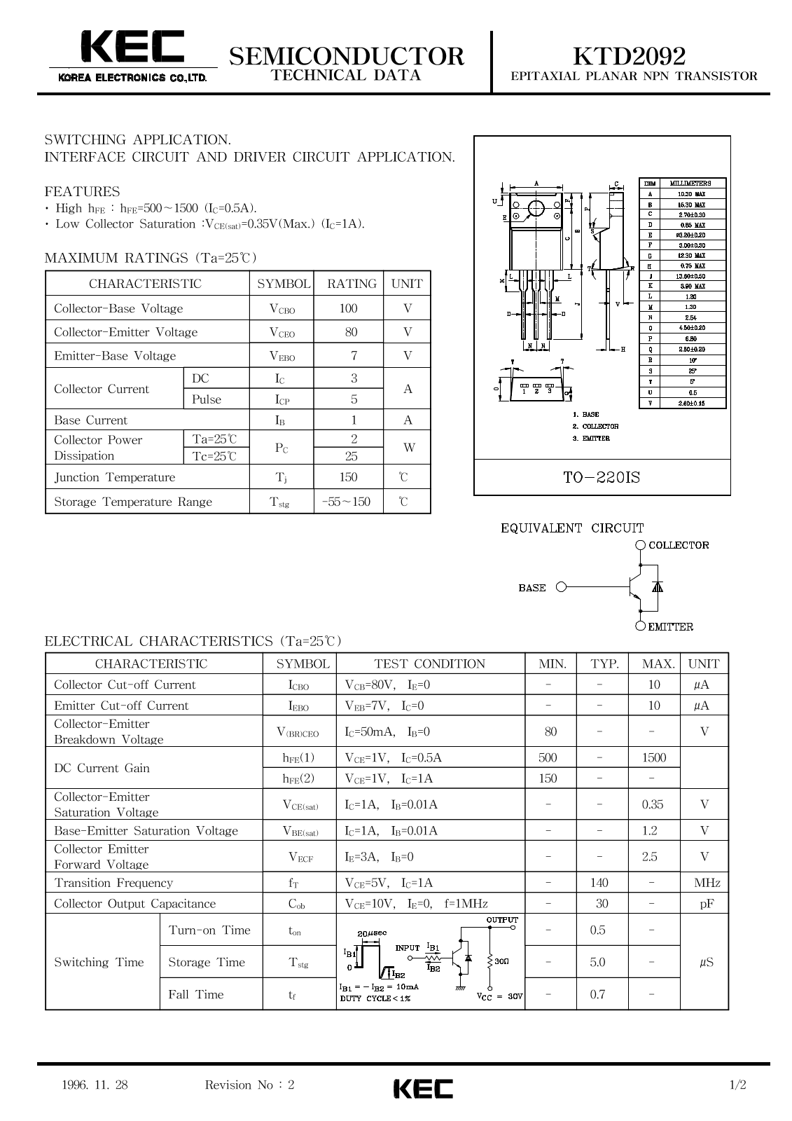 KEC KTD2092 Datasheet