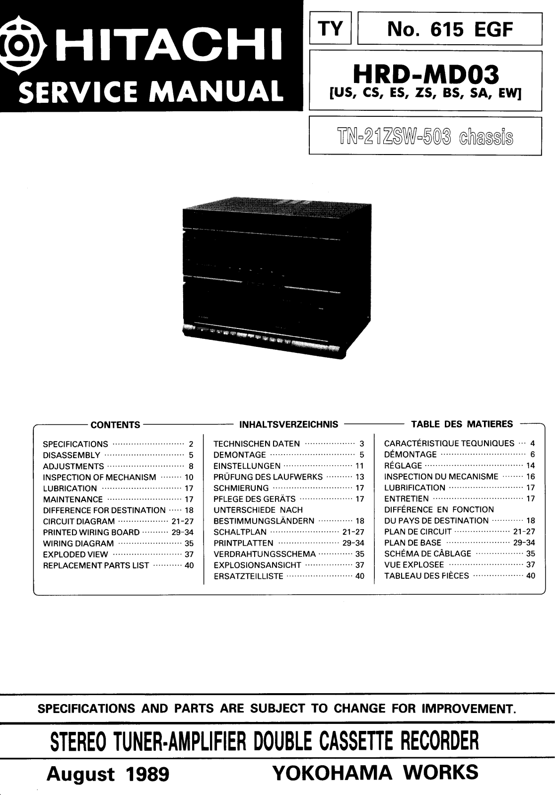 Hitachi HRD-MD03 Service Manual