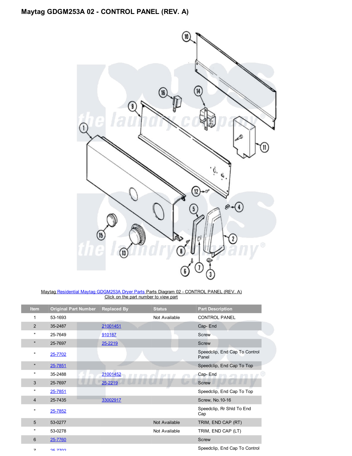 Maytag GDGM253A Parts Diagram