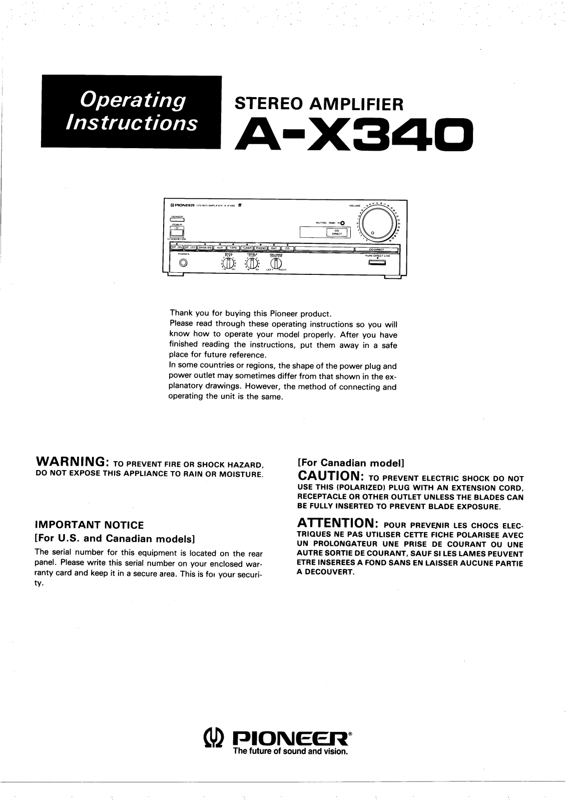 Pioneer A-X340 User Manual