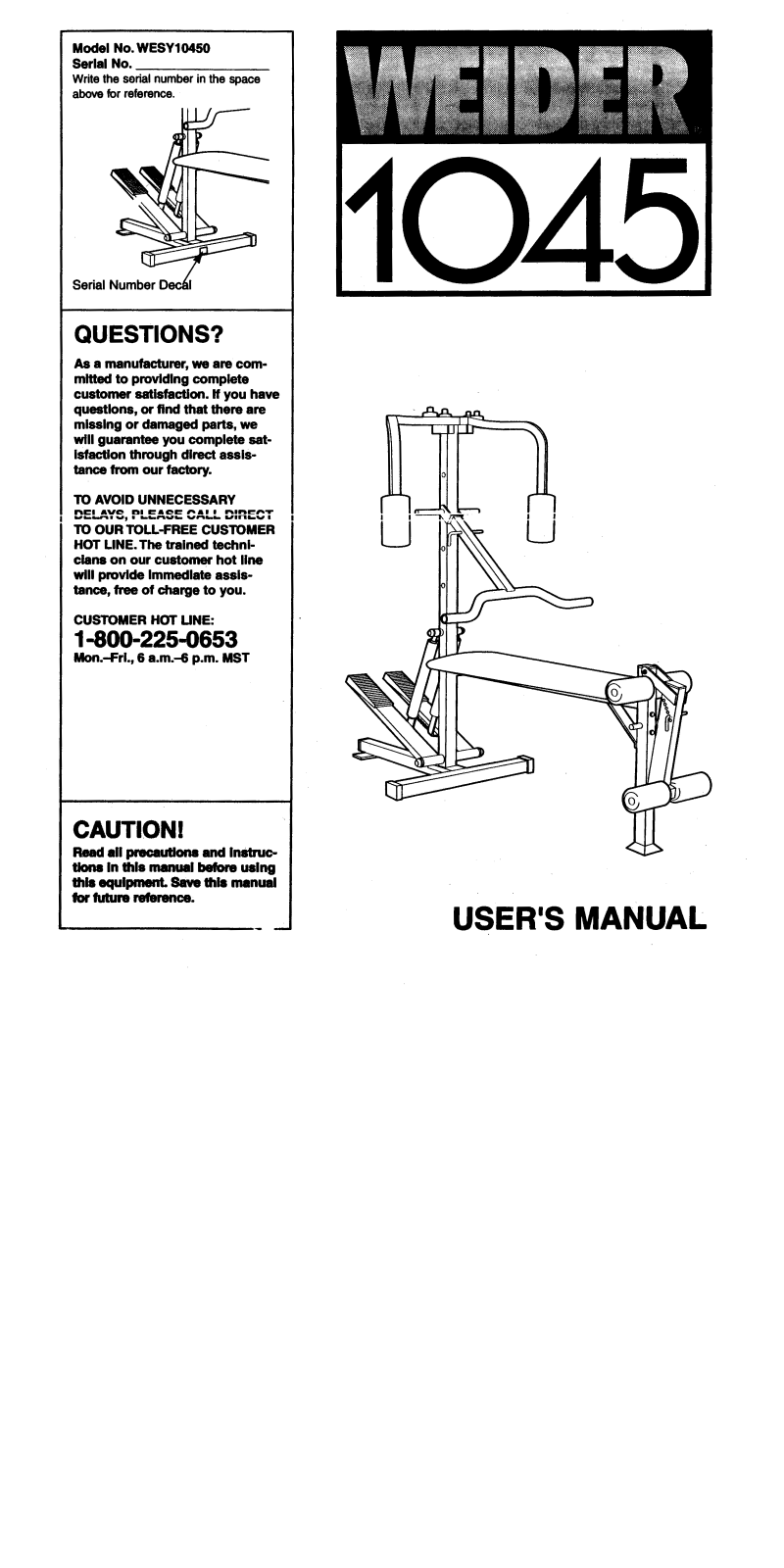 Weider 1045 Owner's Manual