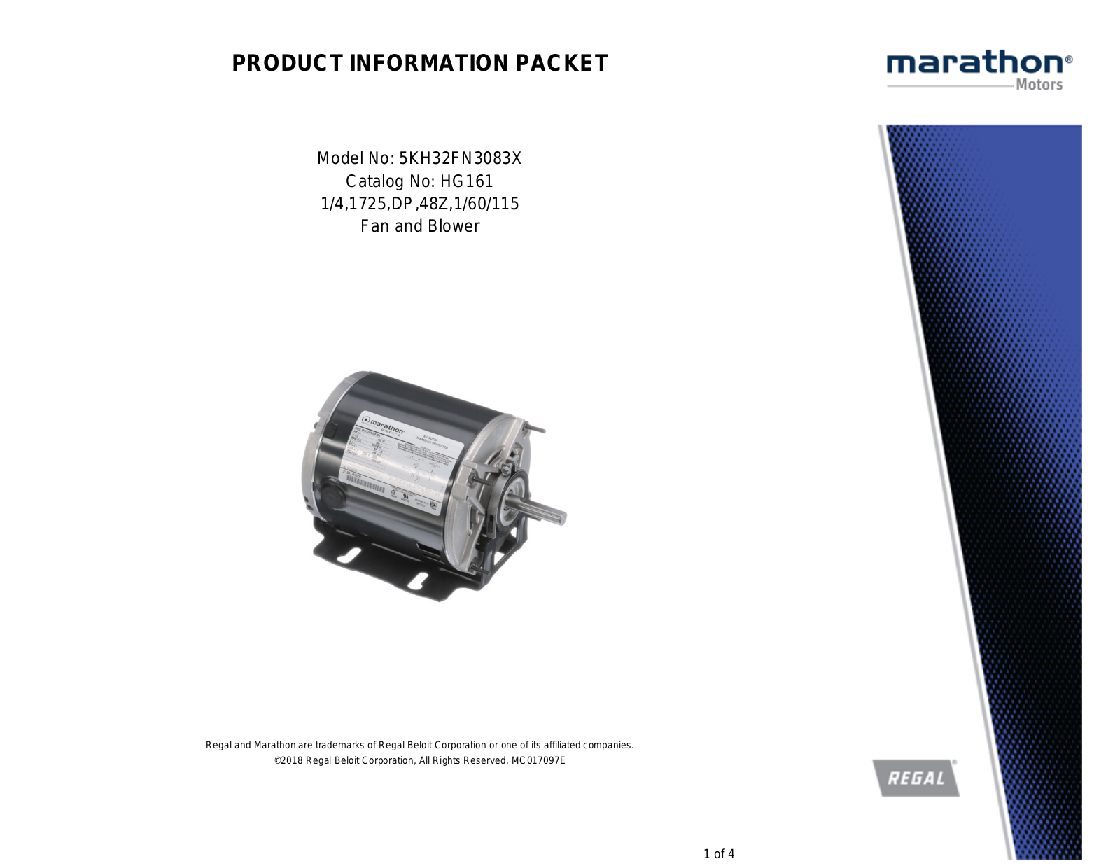 Marathon Electric 5KH32FN3083X Product Information Packet