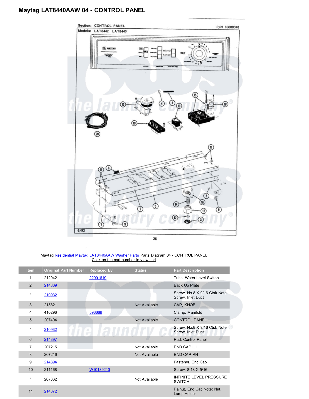 Maytag LAT8440AAW Parts Diagram