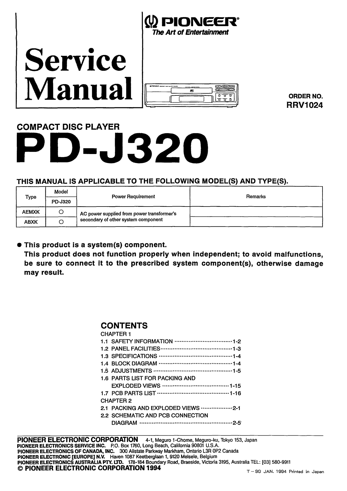 Pioneer PD-J320 Service Manual