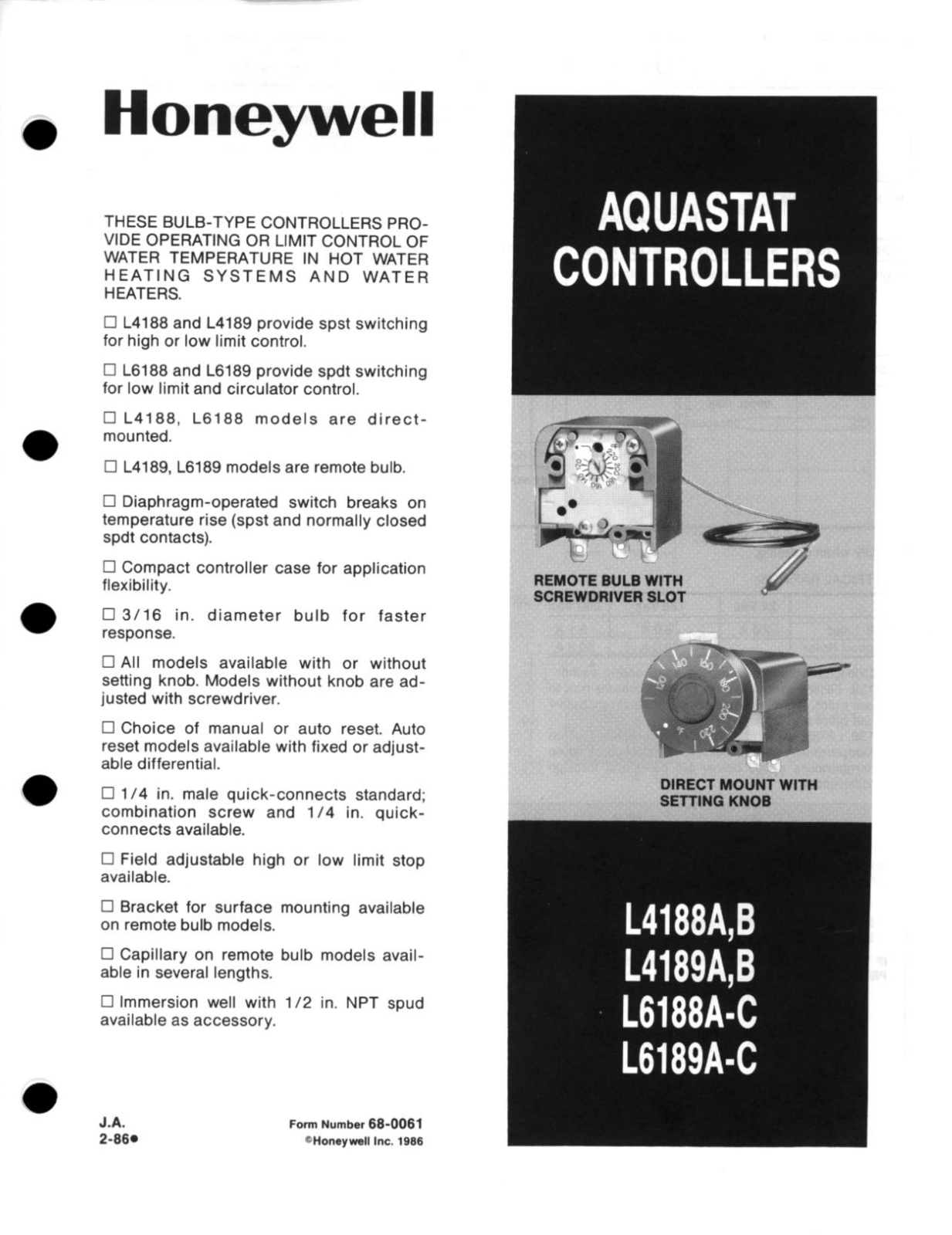 Honeywell L4188B, L4189B, L6188A, L6188C, L6189C User Manual - ManualMachine.com