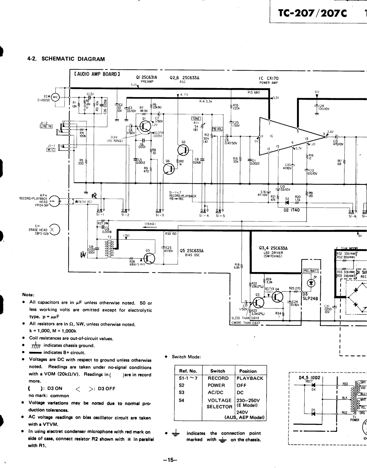 Sony TC-207-C, TC-207 Schematic