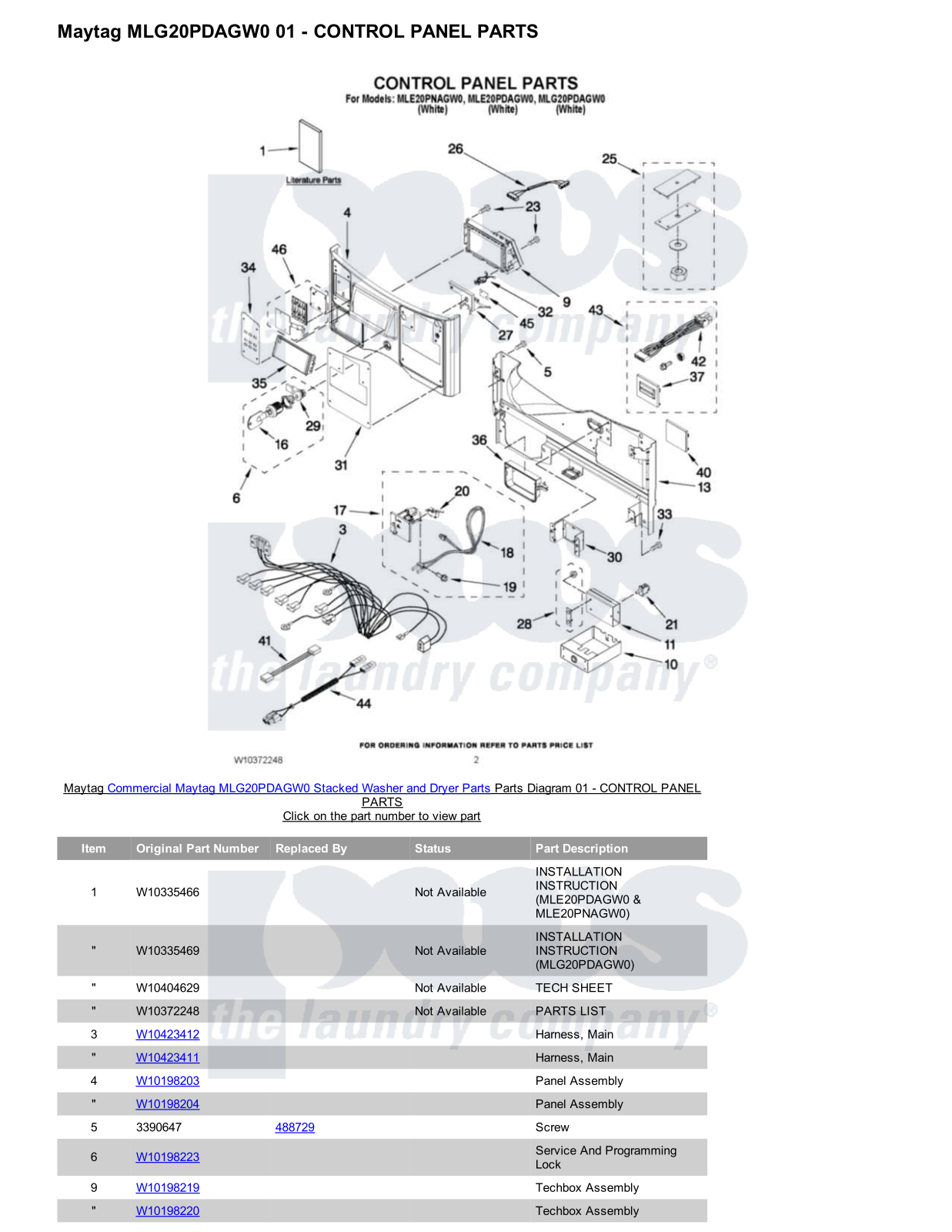 Maytag MLG20PDAGW0 Stacked and Parts Diagram