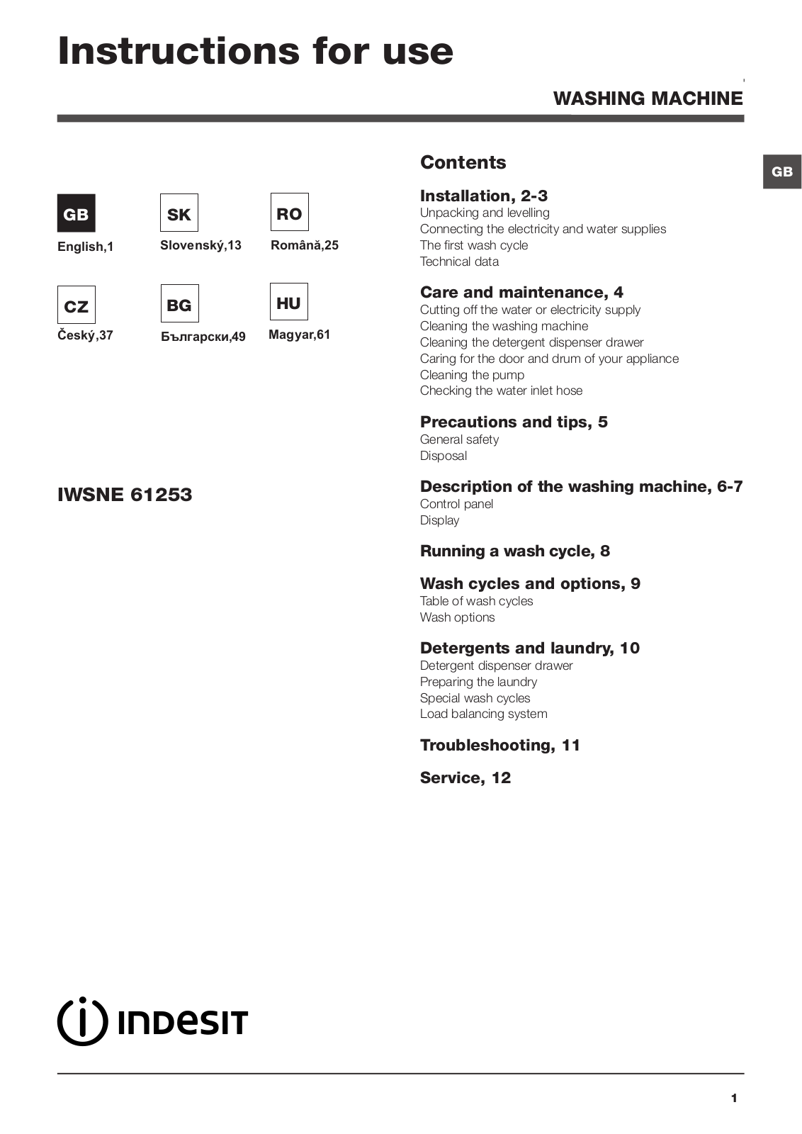 INDESIT IWSNE 61253CECO EU.M User Manual