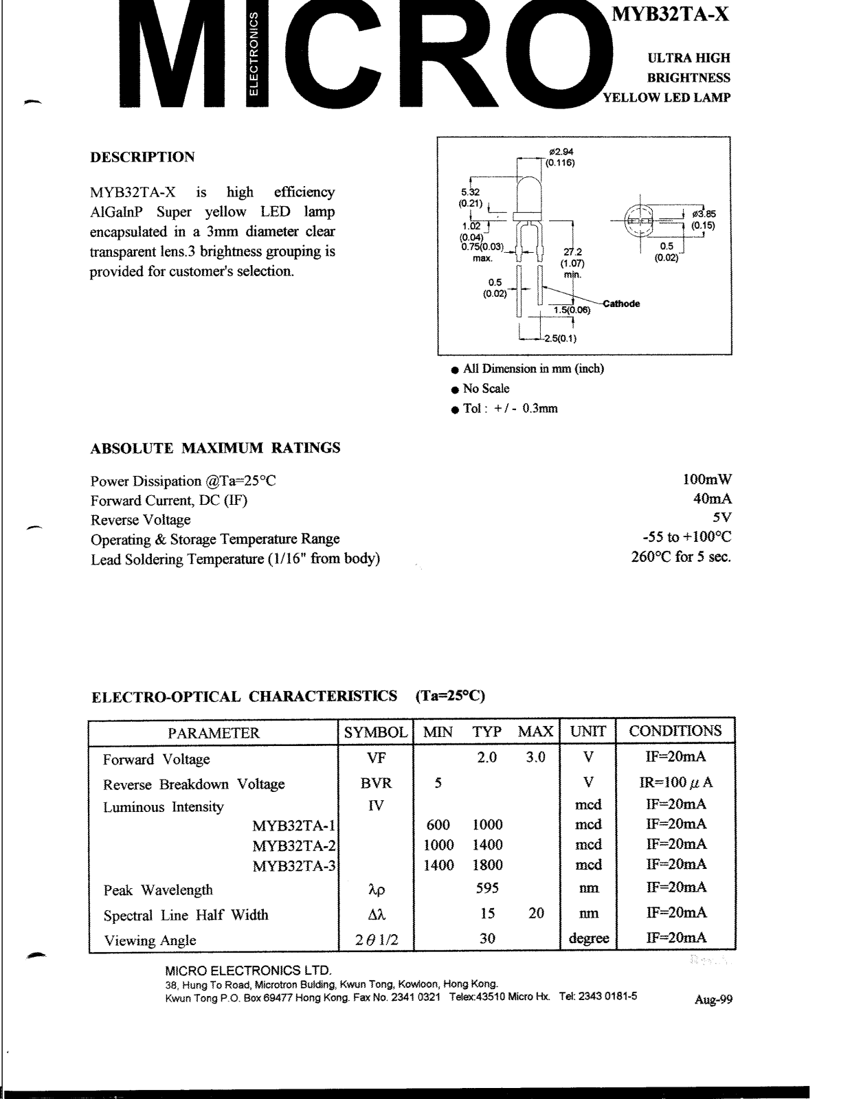 MICRO MYB32TA-X Datasheet