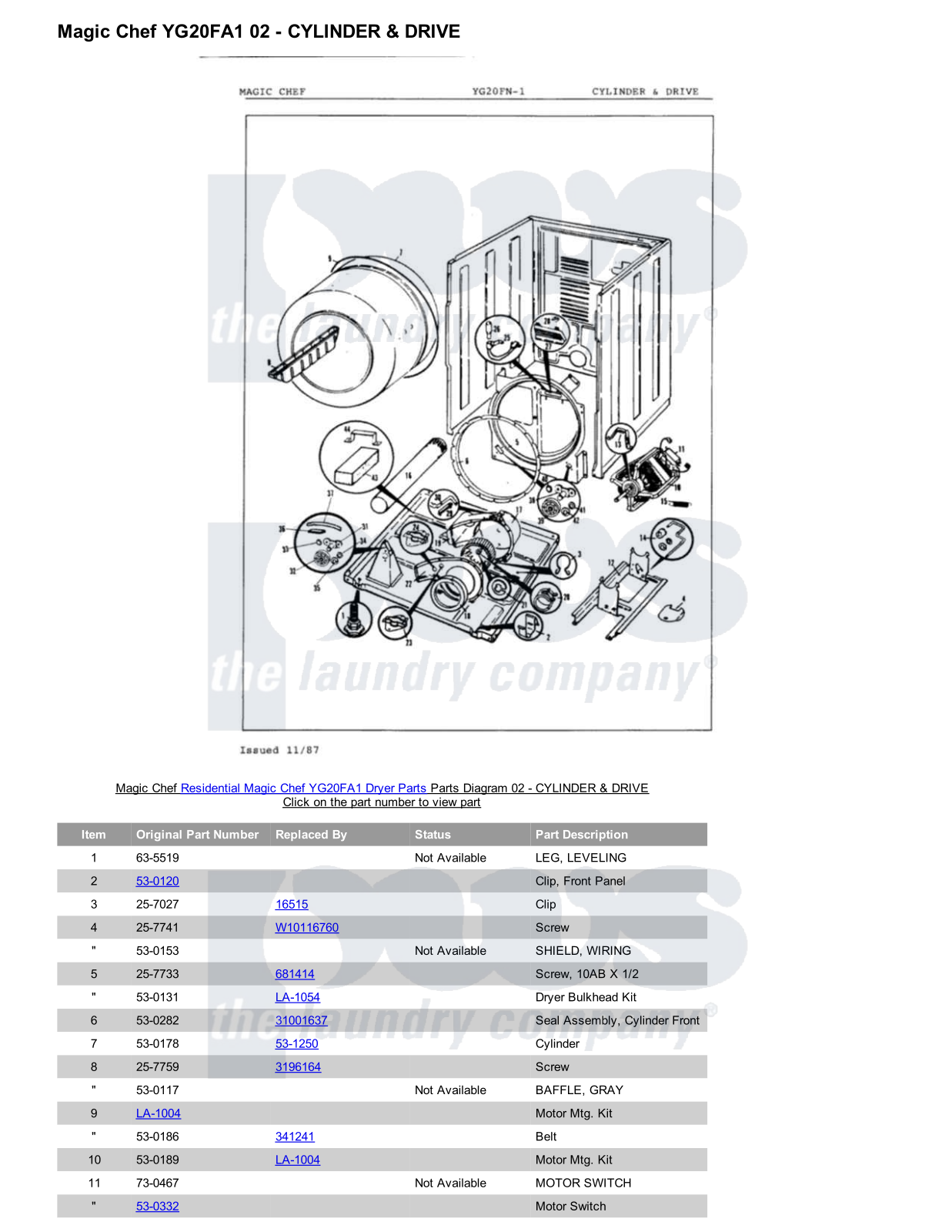 Magic Chef YG20FA1 Parts Diagram